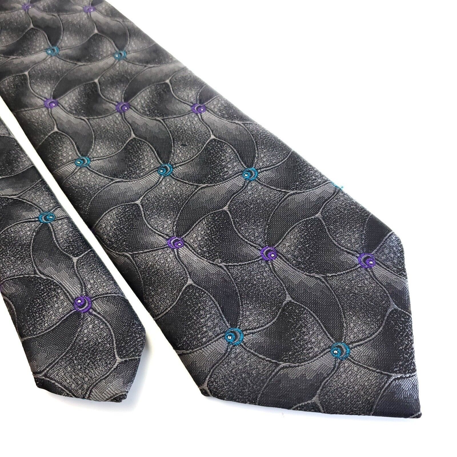 Yves Saint Laurent Yves Saint Laurent Gray Woven Silk Tie Abstract Purple Teal Size ONE SIZE - 1 Thumbnail