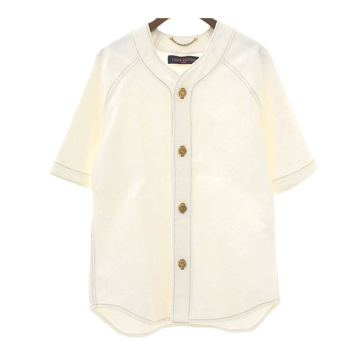 image of Louis Vuitton Embossed Monogram Baseball Shirt in White, Men's (Size XS)