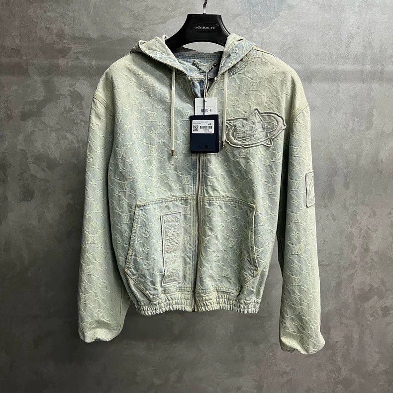 louis vuitton Blue Classic Zip Hooded denim Jacket