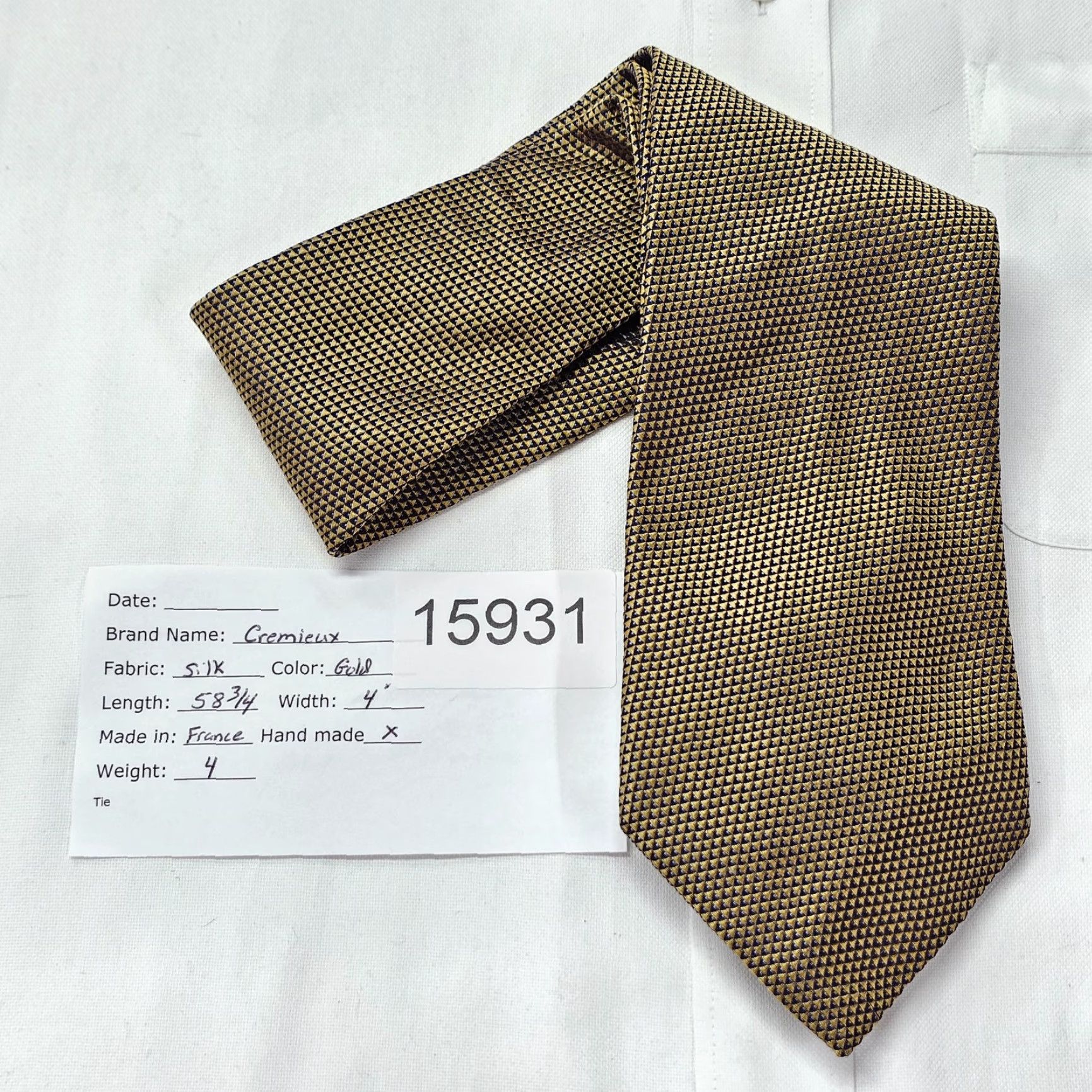 Cremieux Daniel Cremieux Silk Dress Tie Woven 58.75" X 4" Gold Geometric France 100% Silk Mens Tie Size ONE SIZE - 5 Thumbnail