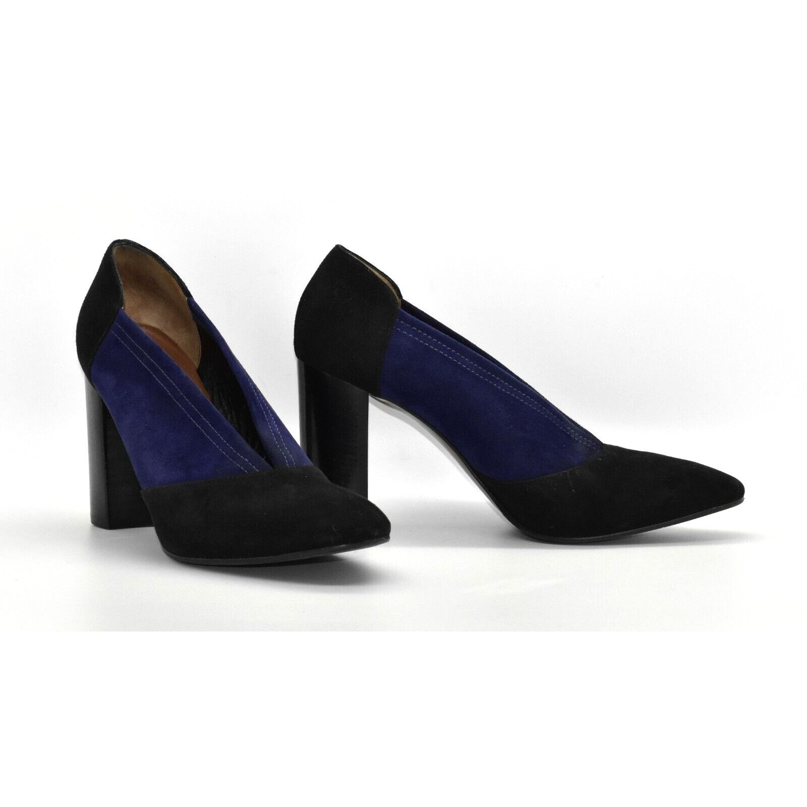 AQUATALIA Black Blue Colorblock Suede Block Heel Shoes Sz 10