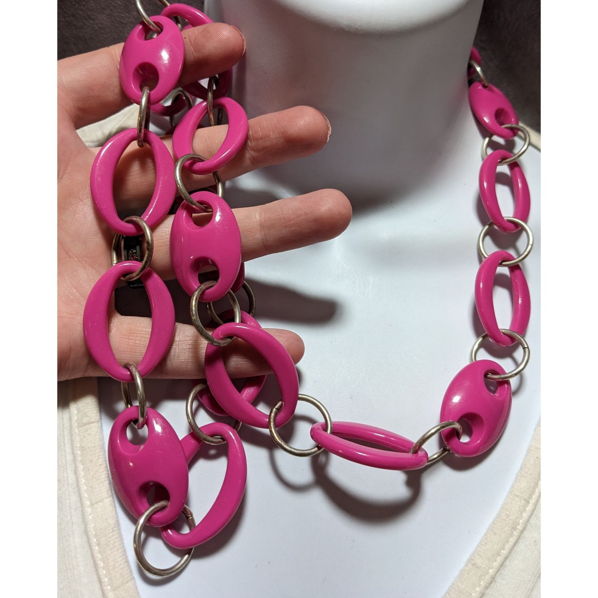 Other 80s Pink And Silver Large Link Necklace. Size ONE SIZE - 8 Thumbnail