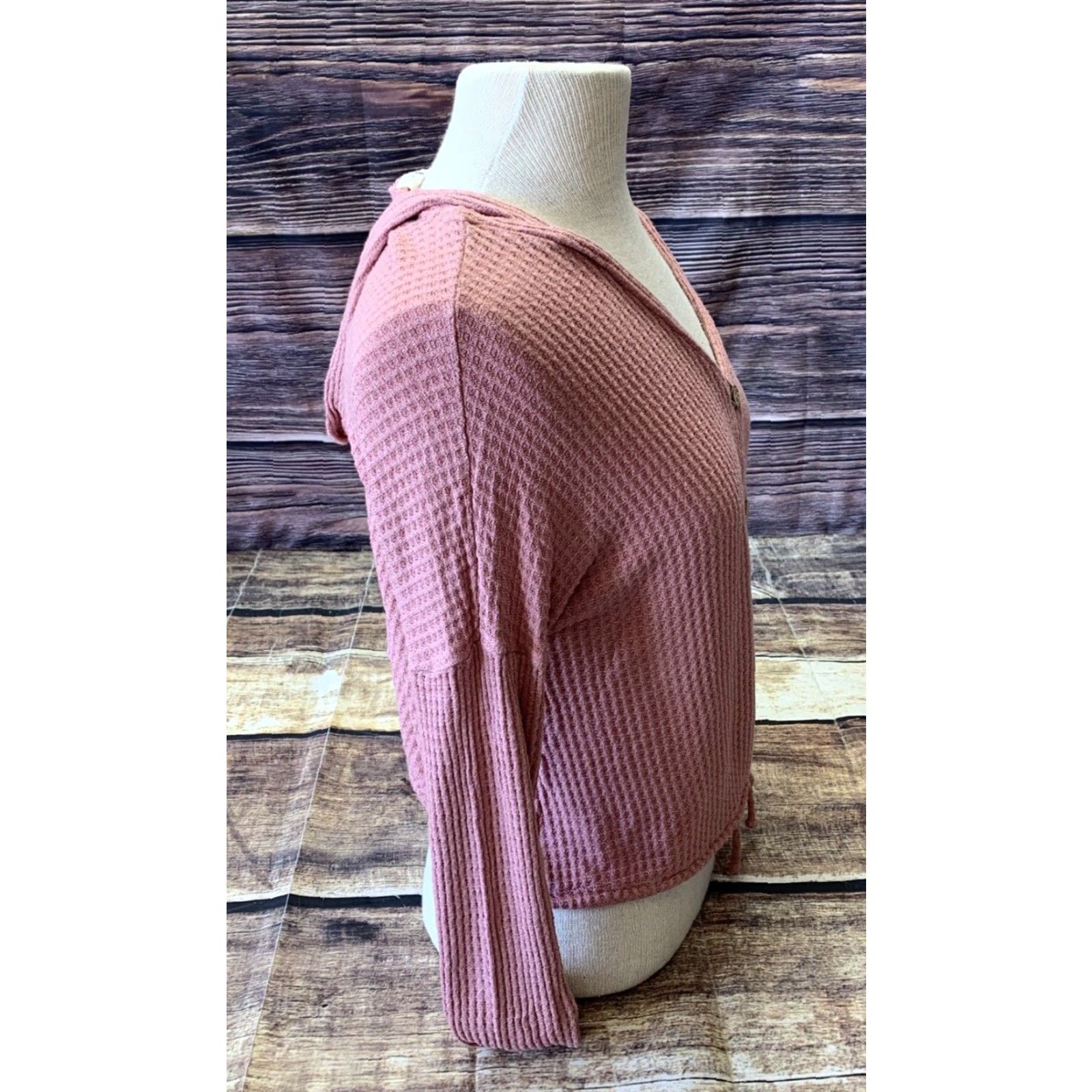 Pinko JOLIE Pullover Cropped Sweater Top Women M Peachy Pink Long Sleeve V-Neck Casual 90s Style Buttons & Tie at Waist Size M / US 6-8 / IT 42-44 - 2 Thumbnail