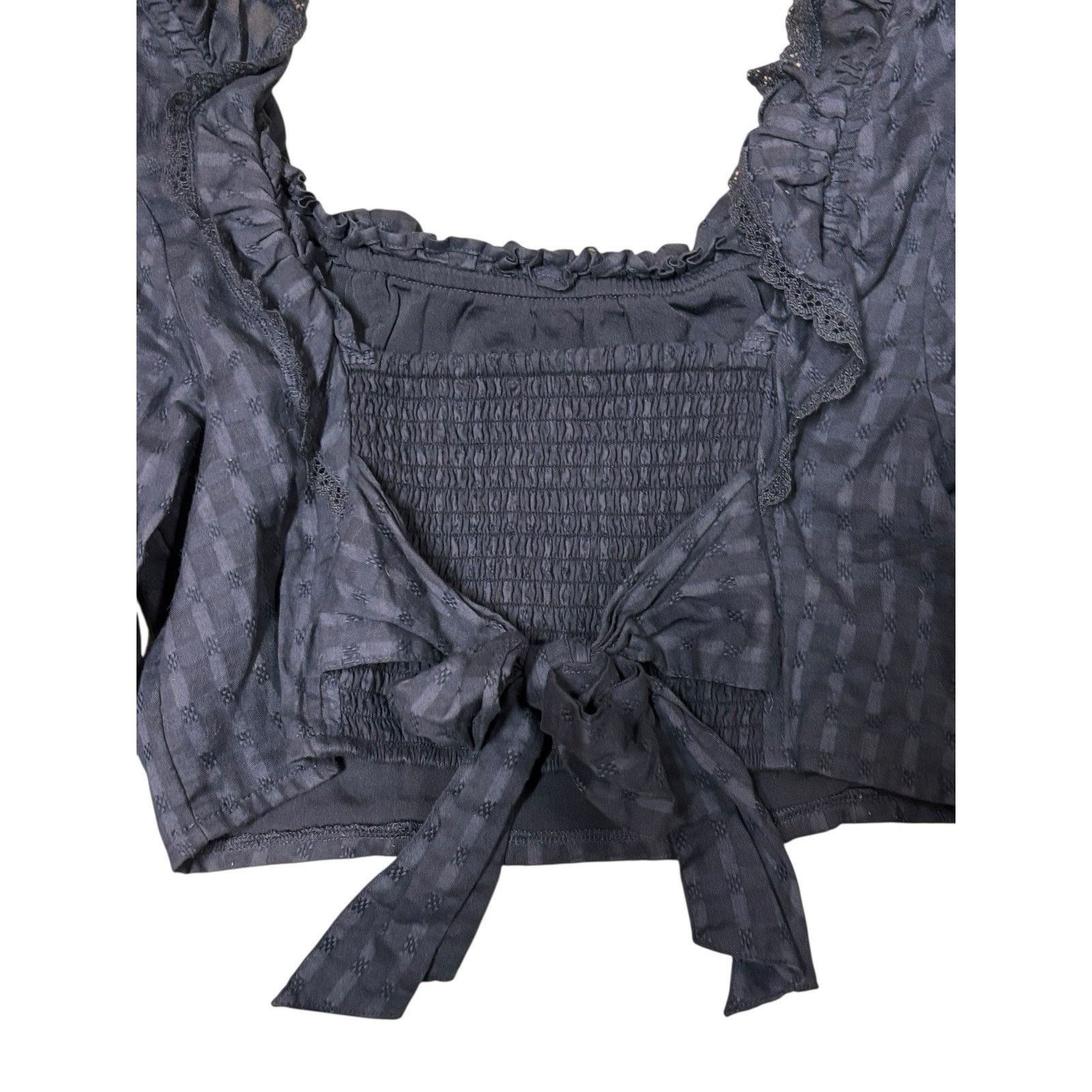 American Eagle Outfitters American Eagle Boho Crop Eyelet Balloon Sleeve Medium Blue Size M / US 6-8 / IT 42-44 - 4 Thumbnail