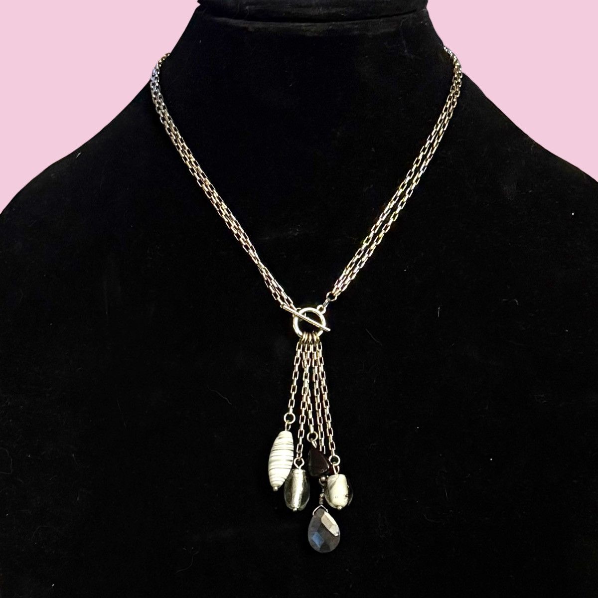 Other Silver tone double strand glass bead tassel toggle necklace Size ONE SIZE - 1 Thumbnail