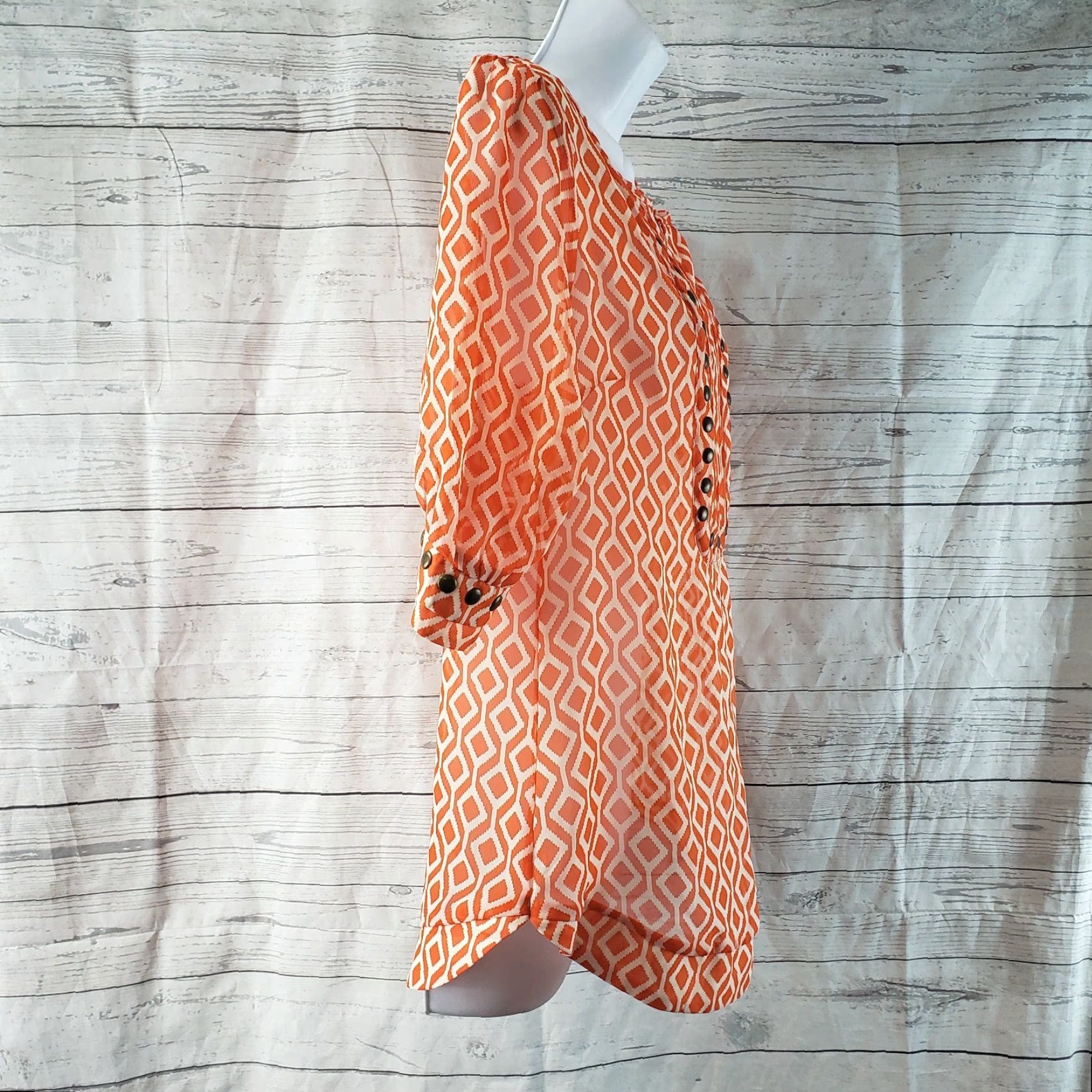Vintage 41Hawthorn Womens Blouse Shirt Sz S Orange 3/4 Sleeve Sheer Studded Vintage: No Size S / US 4 / IT 40 - 3 Thumbnail