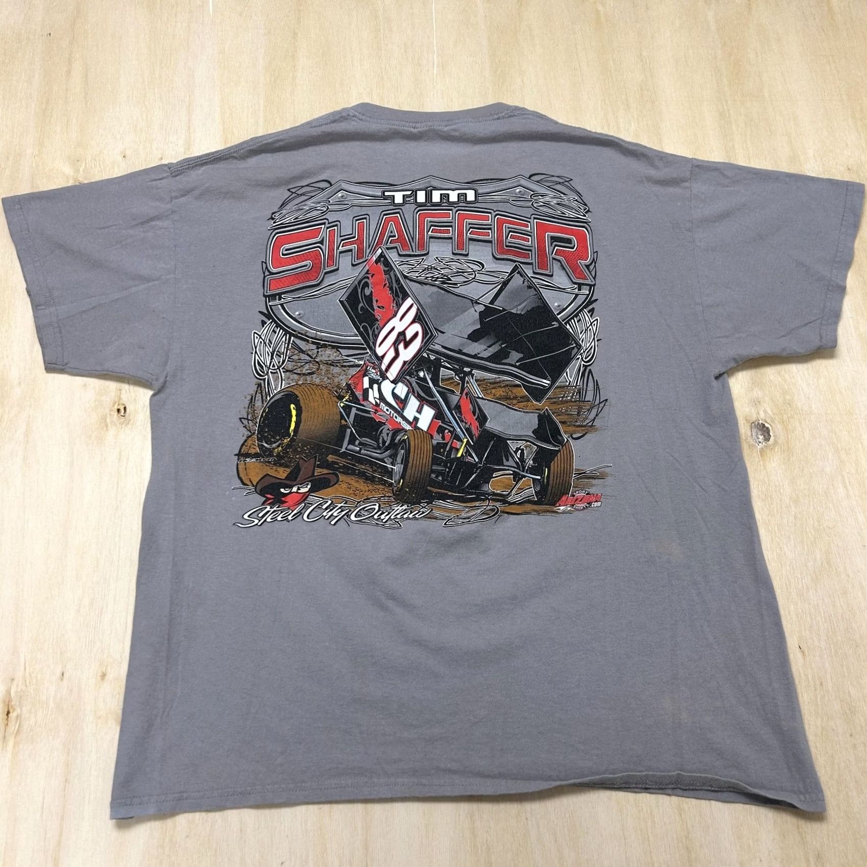 Vintage Tim Shaffer Shirt Mens XL Gray Steel City Outlaw Sprint Car Racing Tee Racing Motorsports Size US XL / EU 56 / 4 - 4 Thumbnail