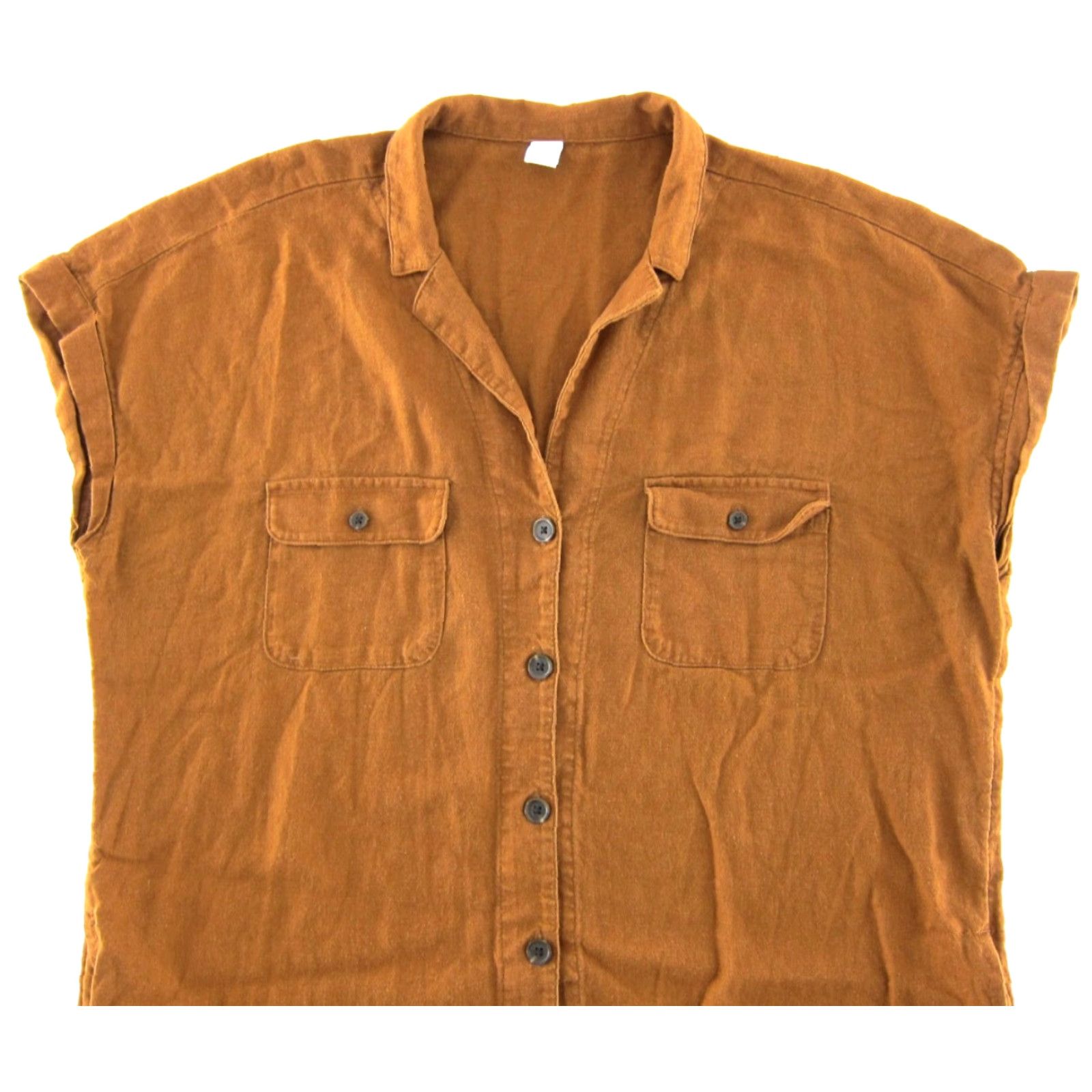 Old Navy Old Navy Shirt Dress L Brown Linen Button Down Cap Sleeve Pockets Midi Collared Boho 80s 90s Womens Size L / US 10 / IT 46 - 4 Thumbnail