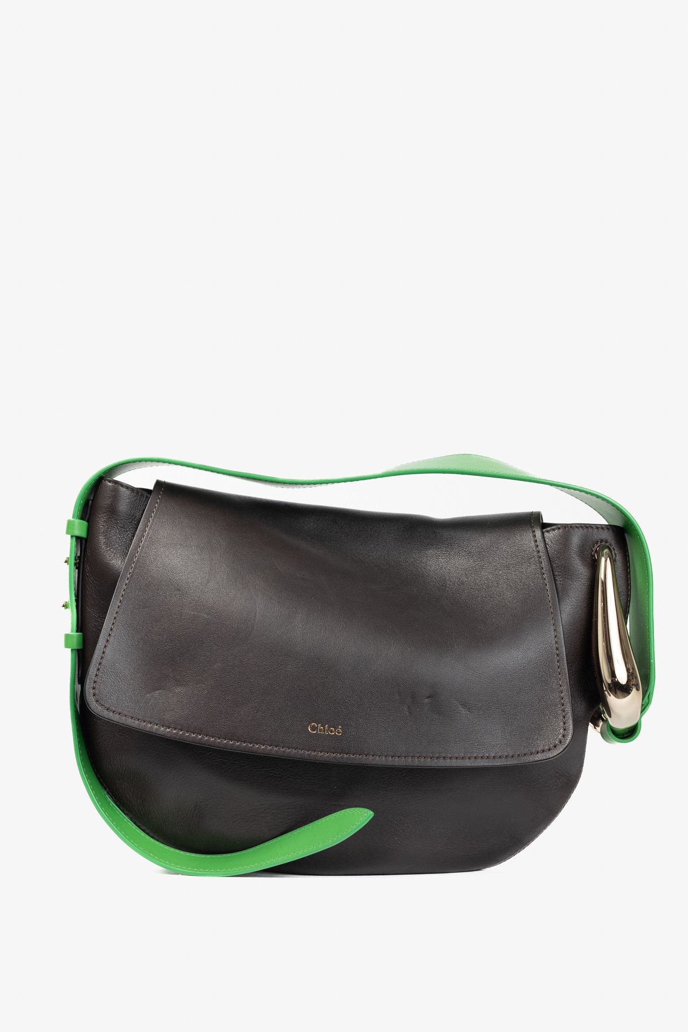 Chloe Chloe Kiss Off Brown Leather Green-Strap Shoulder Bag Size ONE SIZE - 1 Thumbnail