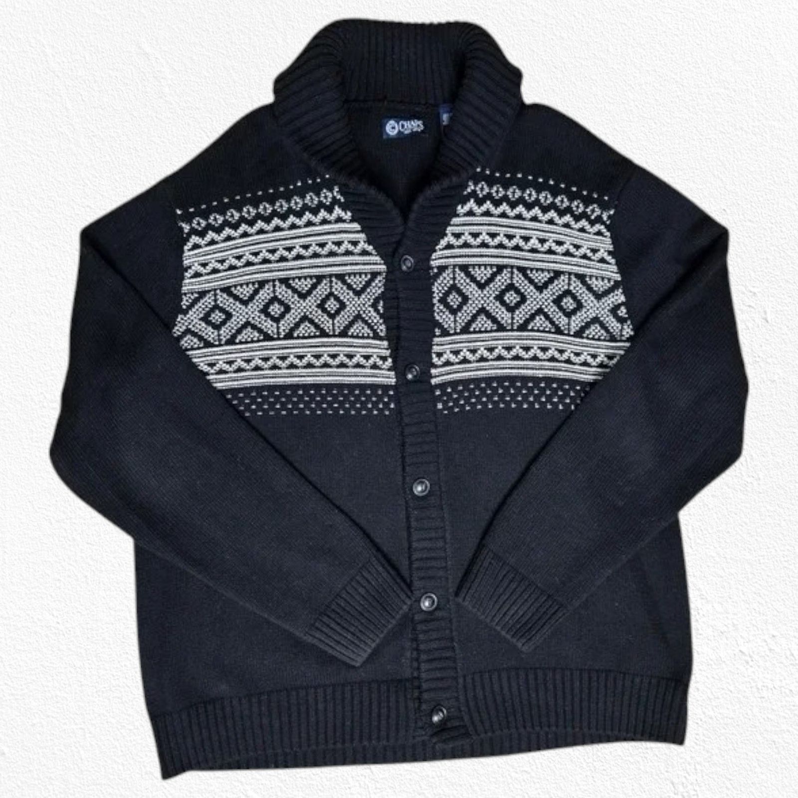 Chaps Chaps Black White Fair Isle Cardigan Sweater Size Large Size US L / EU 52-54 / 3 - 2 Thumbnail