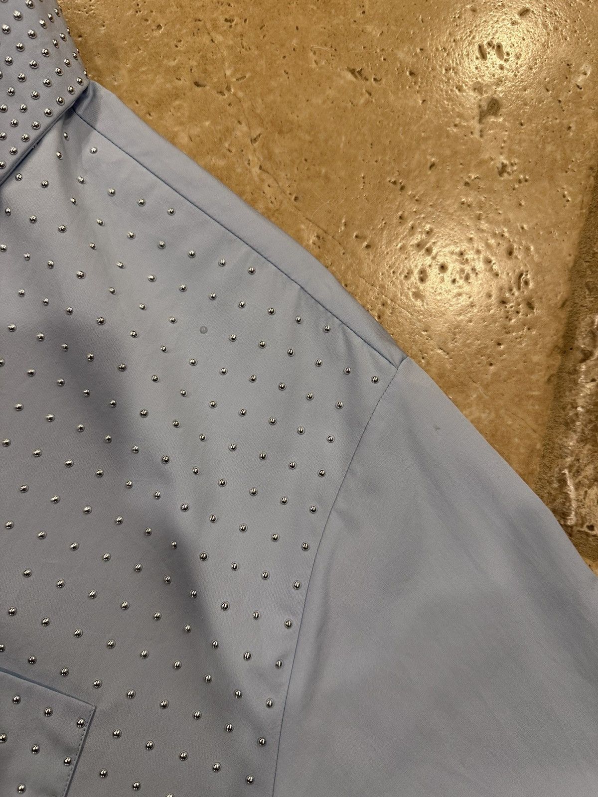 Prada Prada Light Blue Studded Embellished Zip Up Shirt Jacket Size US XL / EU 56 / 4 - 10 Thumbnail