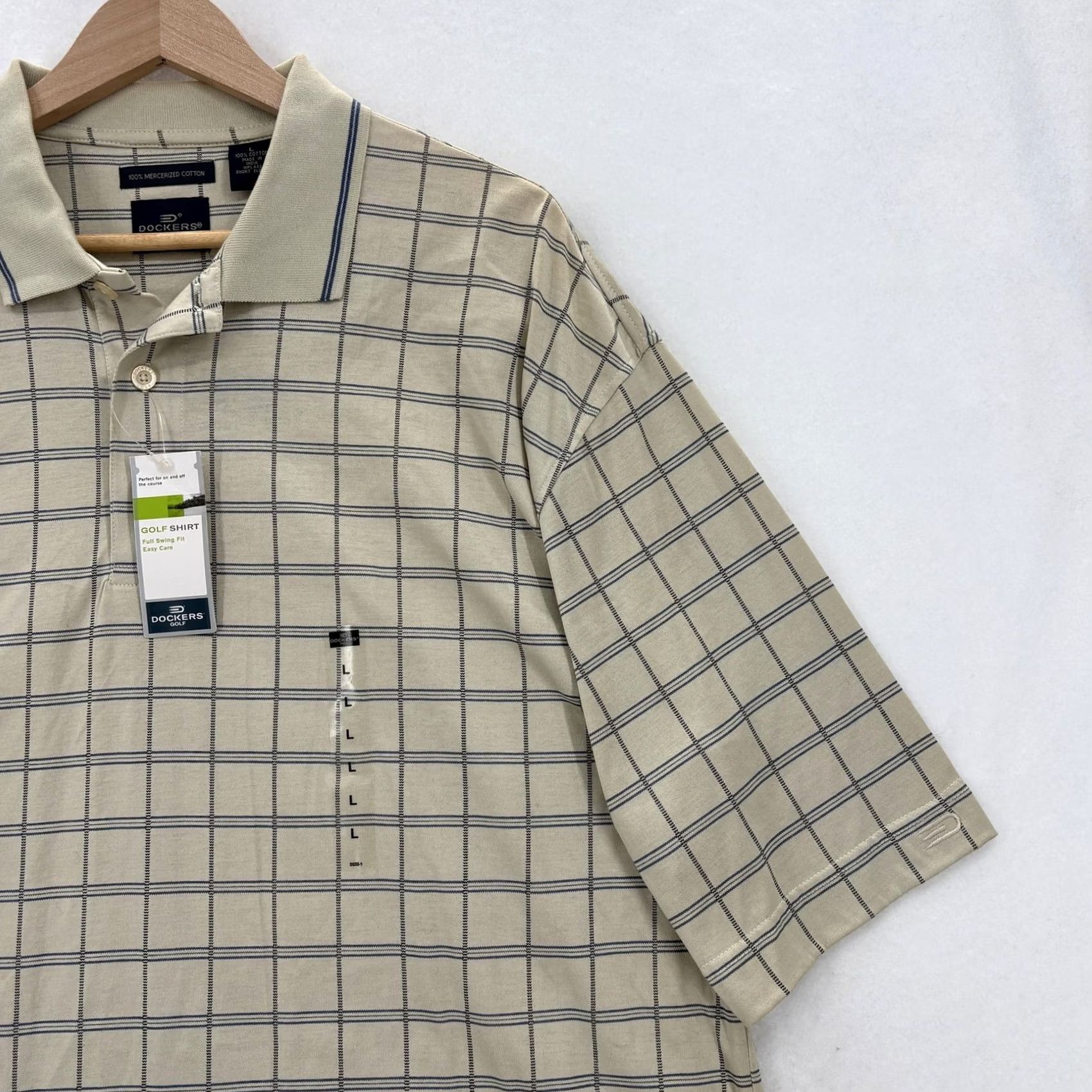 Dockers Dockers Golf Polo Shirt Mens Large Beige Check Easy Care Cotton Fit Size US L / EU 52-54 / 3 - 2 Thumbnail