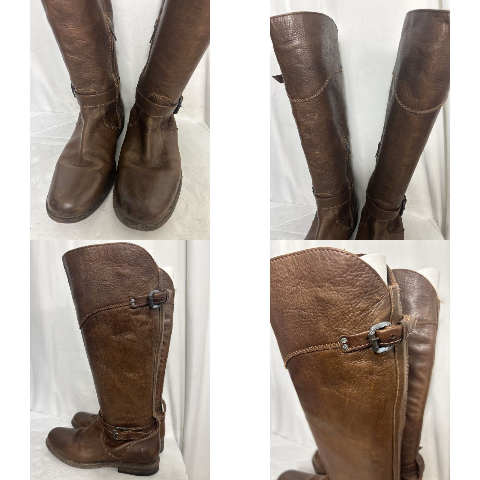 Frye Frye Phillip Riding Boots Brown Leather Womens Size 7 Ankle Zip Flaw Strap Size US 7 / IT 37 - 8 Thumbnail