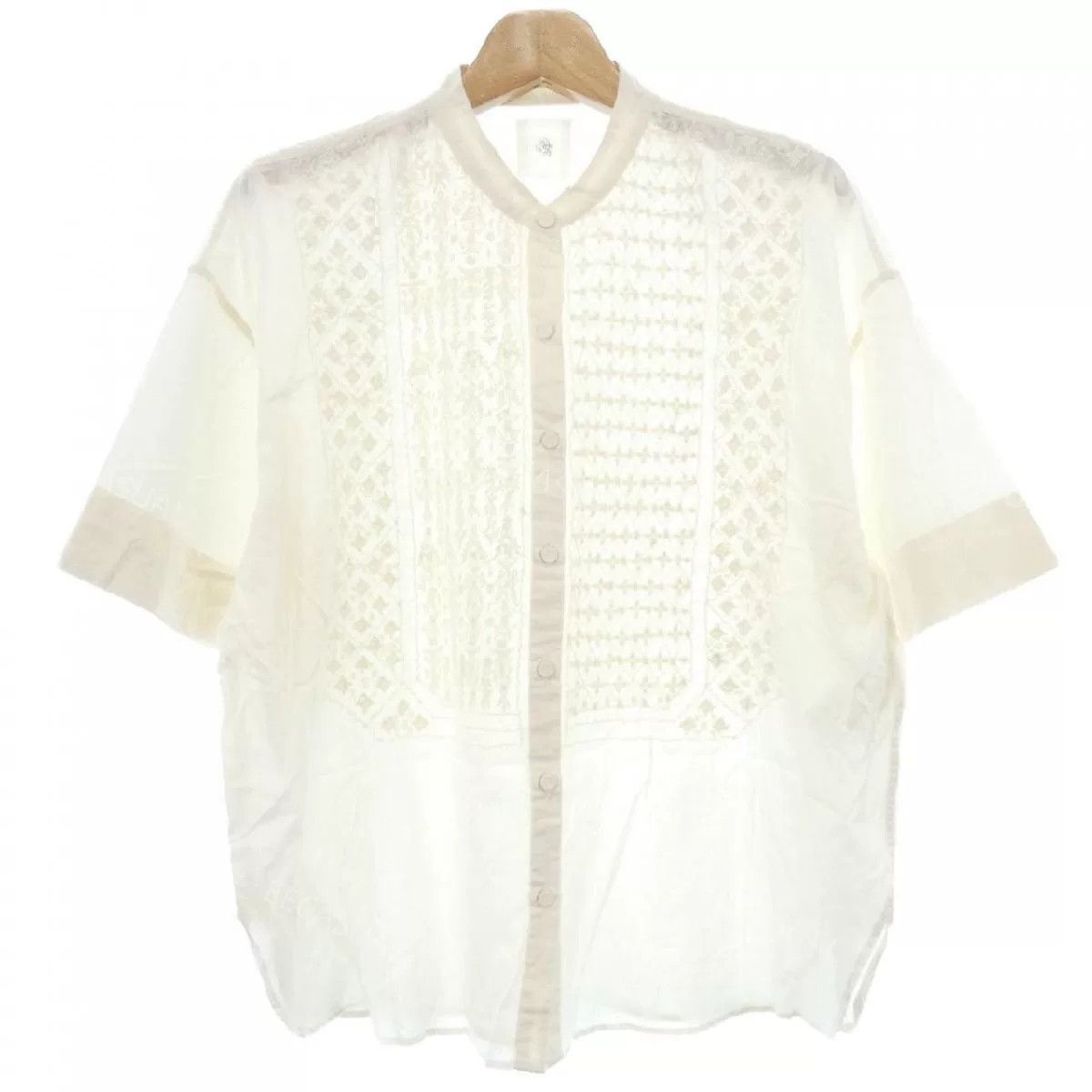 Beige Embroidered Short Sleeve Shirt