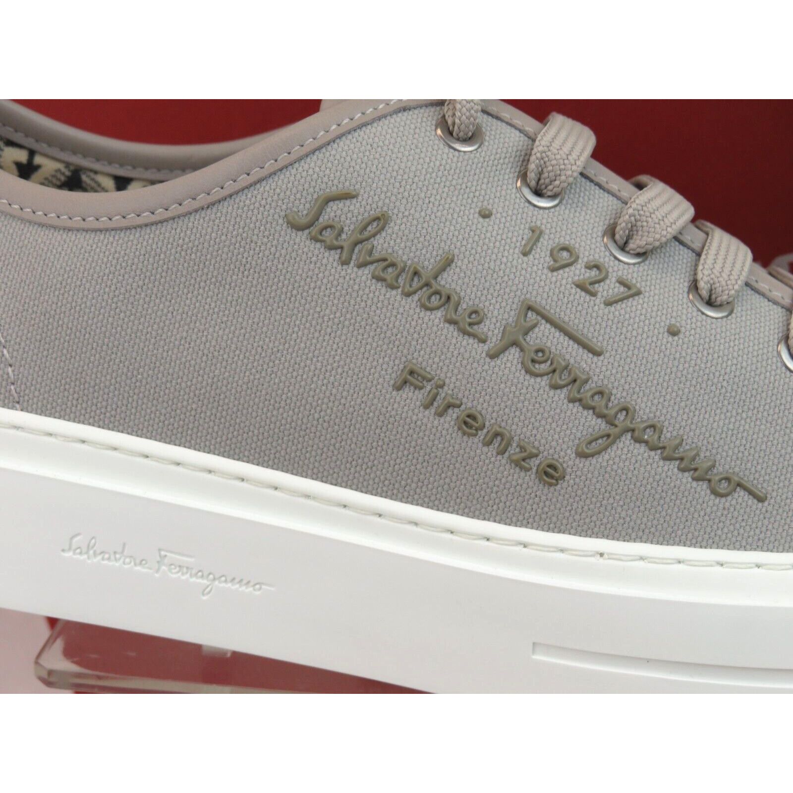Salvatore Ferragamo MEDITERR GRAY CANVAS LEATHER TRIM GANCINI LOGO SNEAKERS 13 M Size US 13 / EU 46 - 3 Thumbnail