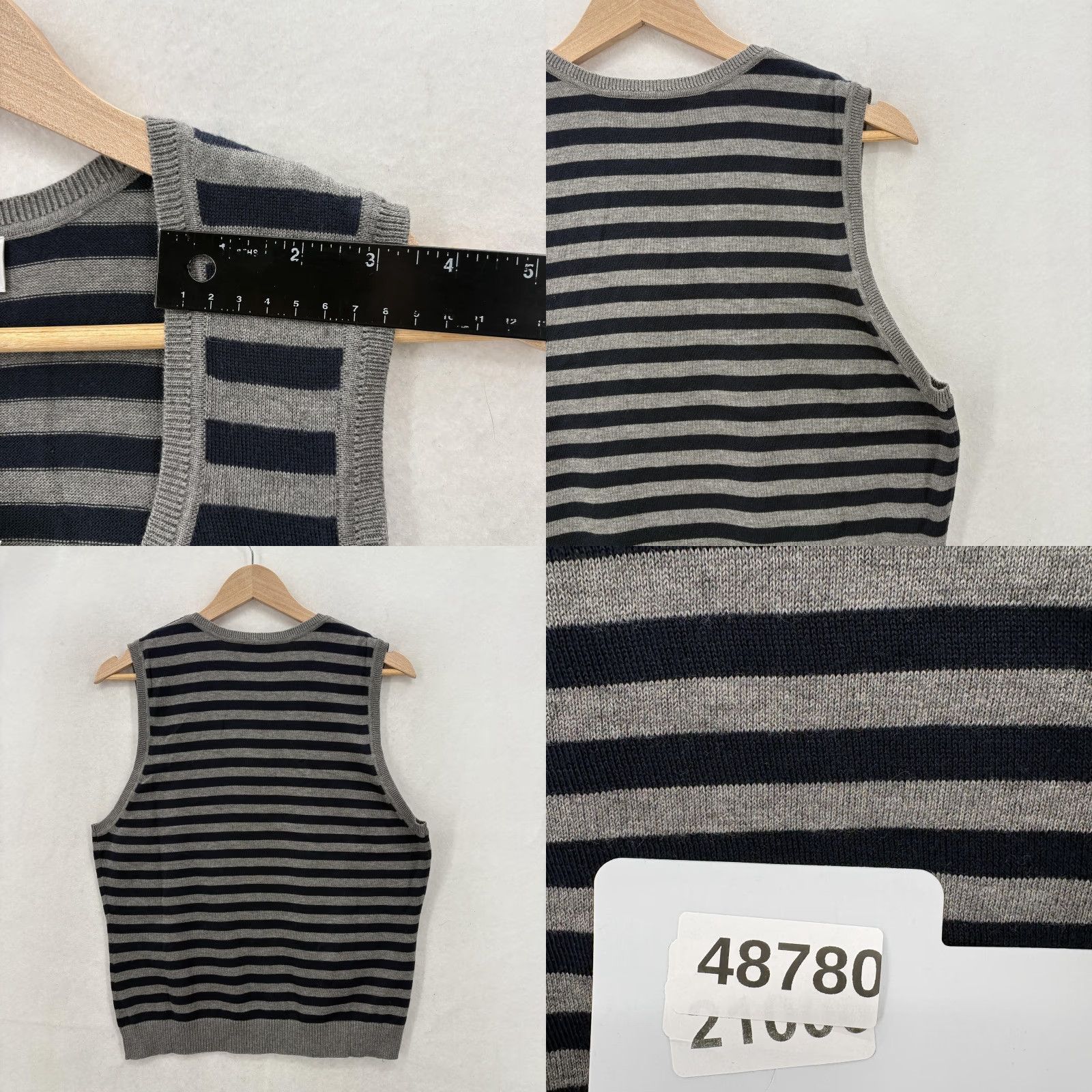 Talbots Talbots Sweater Vest Womens Large Gray Stripe V Neck 100% Cotton Knit Casual NWT Size L / US 10 / IT 46 - 8 Thumbnail