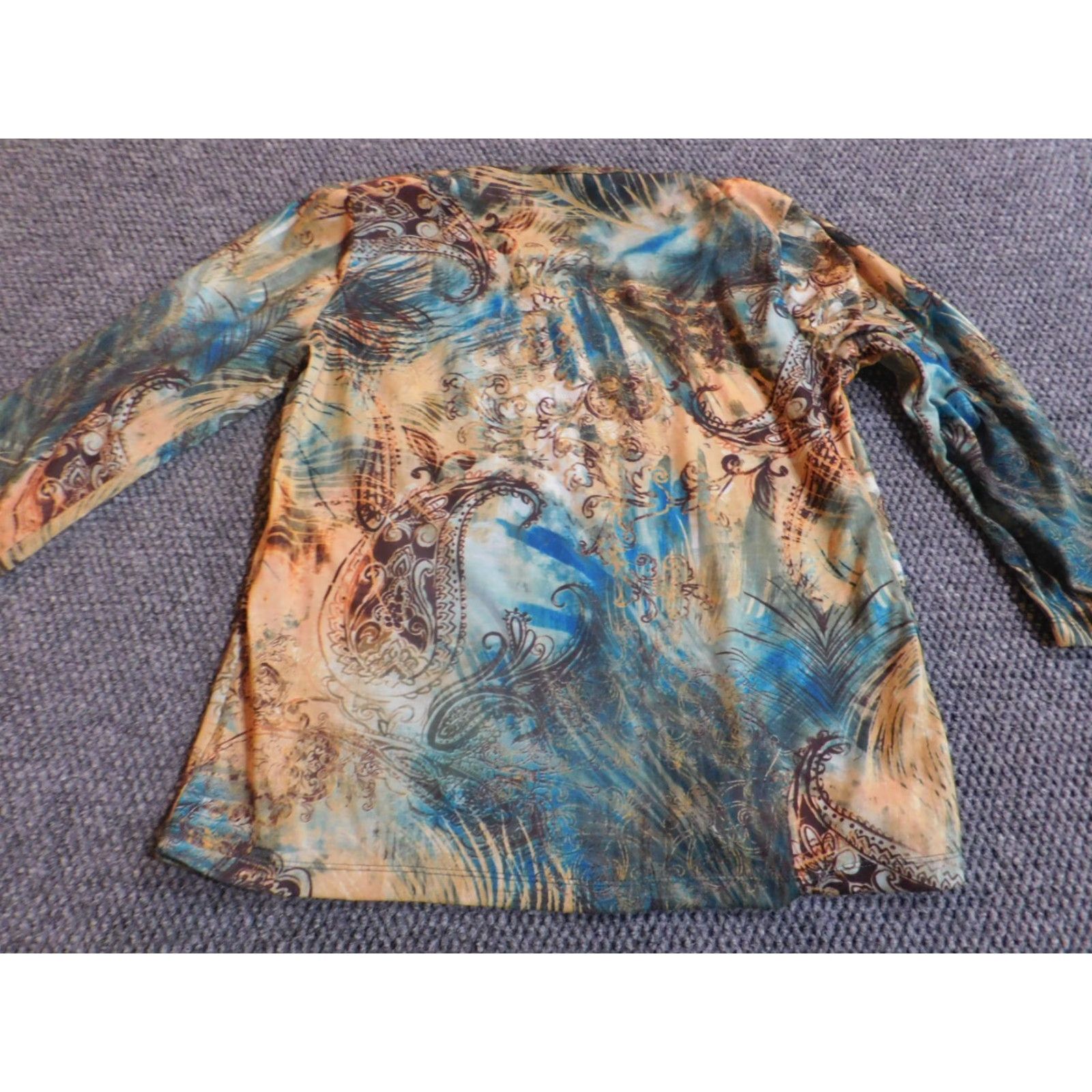 Vintage White Stag Blouse Womens Medium Green Stretch Crew Neck Long Sleeve Pullover Ruffle Floral Casual Polyester Rayon Basic Size M / US 6-8 / IT 42-44 - 7 Thumbnail