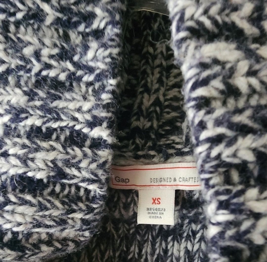 Gap Women's GAP Blue Heather Cream Cardigan Wool Sweater Size XS Size XS / US 0-2 / IT 36-38 - 3 Thumbnail