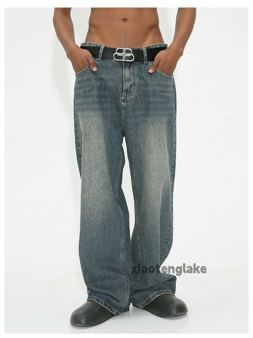Jean Washed faded cleanfit skate hiphop loose baggy jeans Size US 33 - 1 Thumbnail