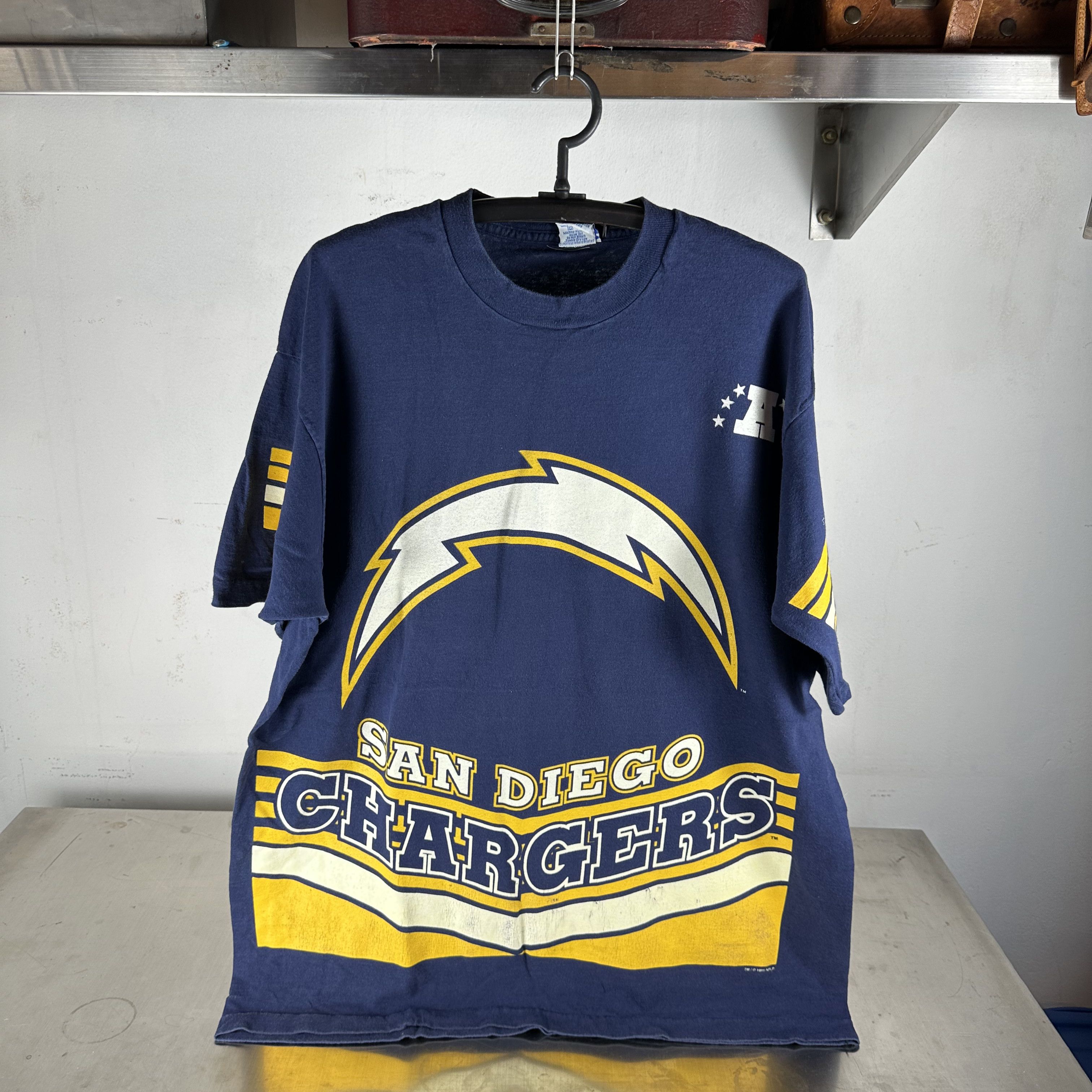 Vintage 1995 San Diego Chargers NFL Salem AOP T-Shirt