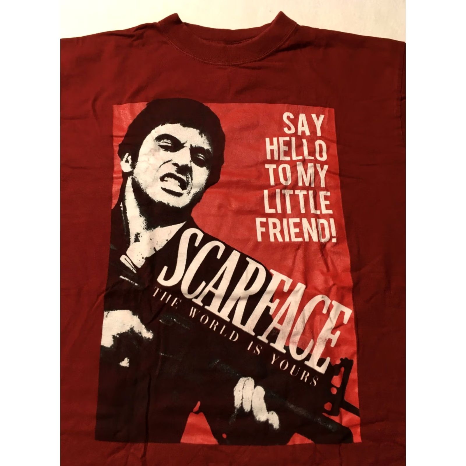 Alltimers VINTAGE Scarface No Snitches Mega Print Red Shirt 2XL BIG GUN Mens T-Shirt Satin Crew Neck Short Sleeve Cotton Graphic Print Vintage 80s 90s Size US XXL / EU 58 / 5 - 2 Thumbnail