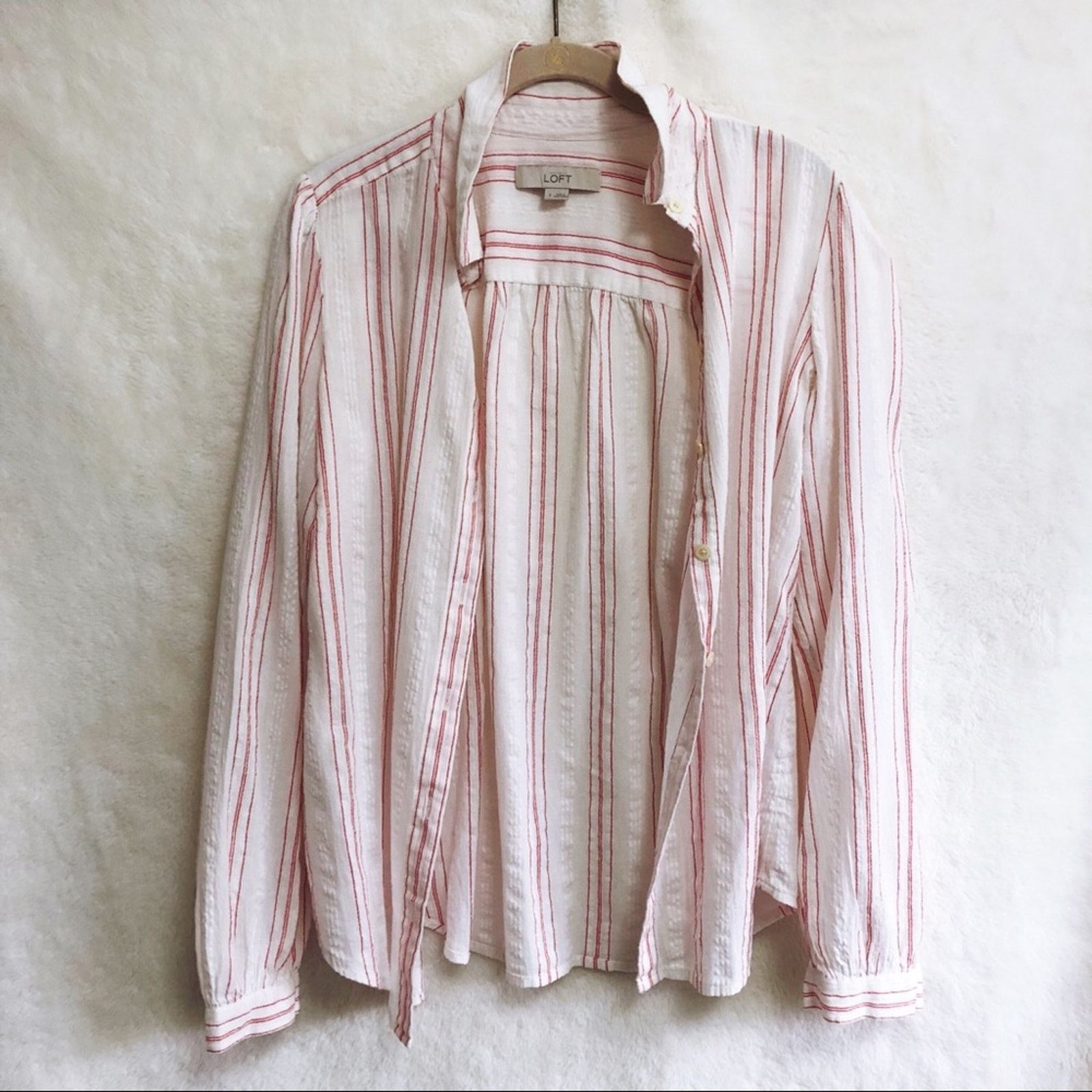 Loft LOFT Red & White Striped Long Sleeve Button Shirt Size S / US 4 / IT 40 - 8 Thumbnail