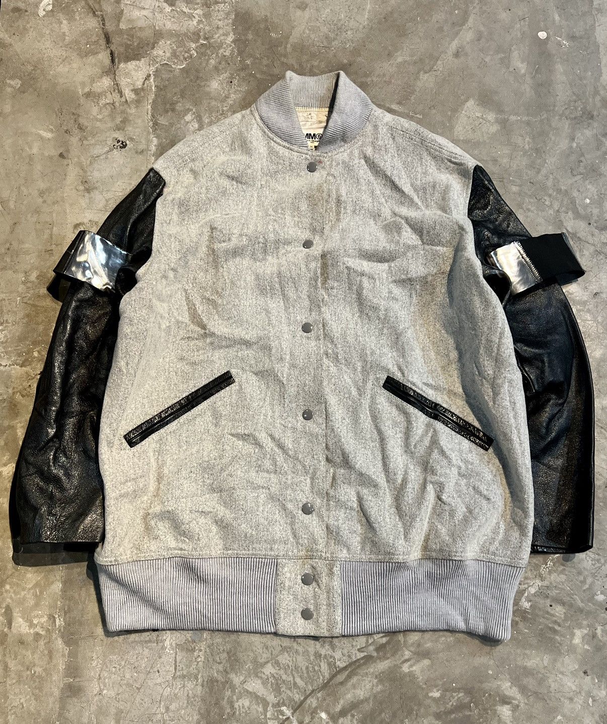 Maison Margiela MM6 Faux Leather Paneled Wool Blend Felt Bomber Jacket Gray Size XL / US 12-14 / IT 48-50 - 2 Thumbnail