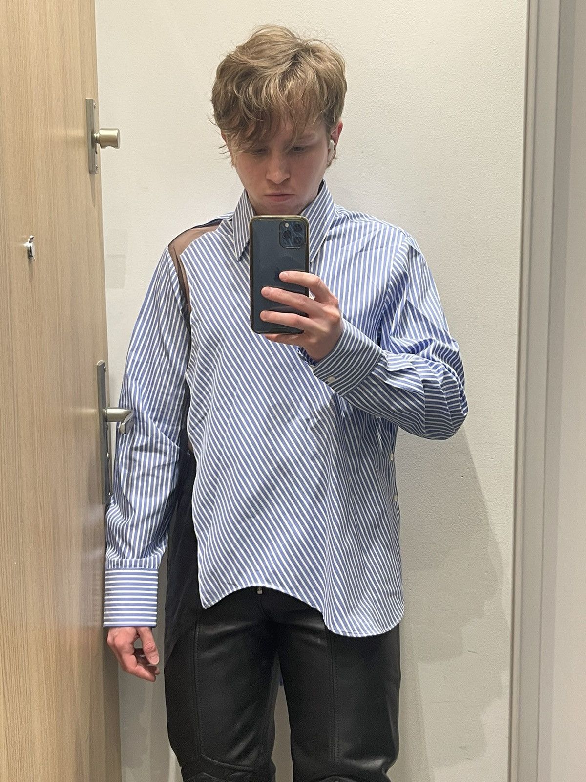 image of Viktor Rolf ds! Fw22 Viktor & Rolf Floating Away Reconstructed Shirt in Blue, Men's (Size Large)