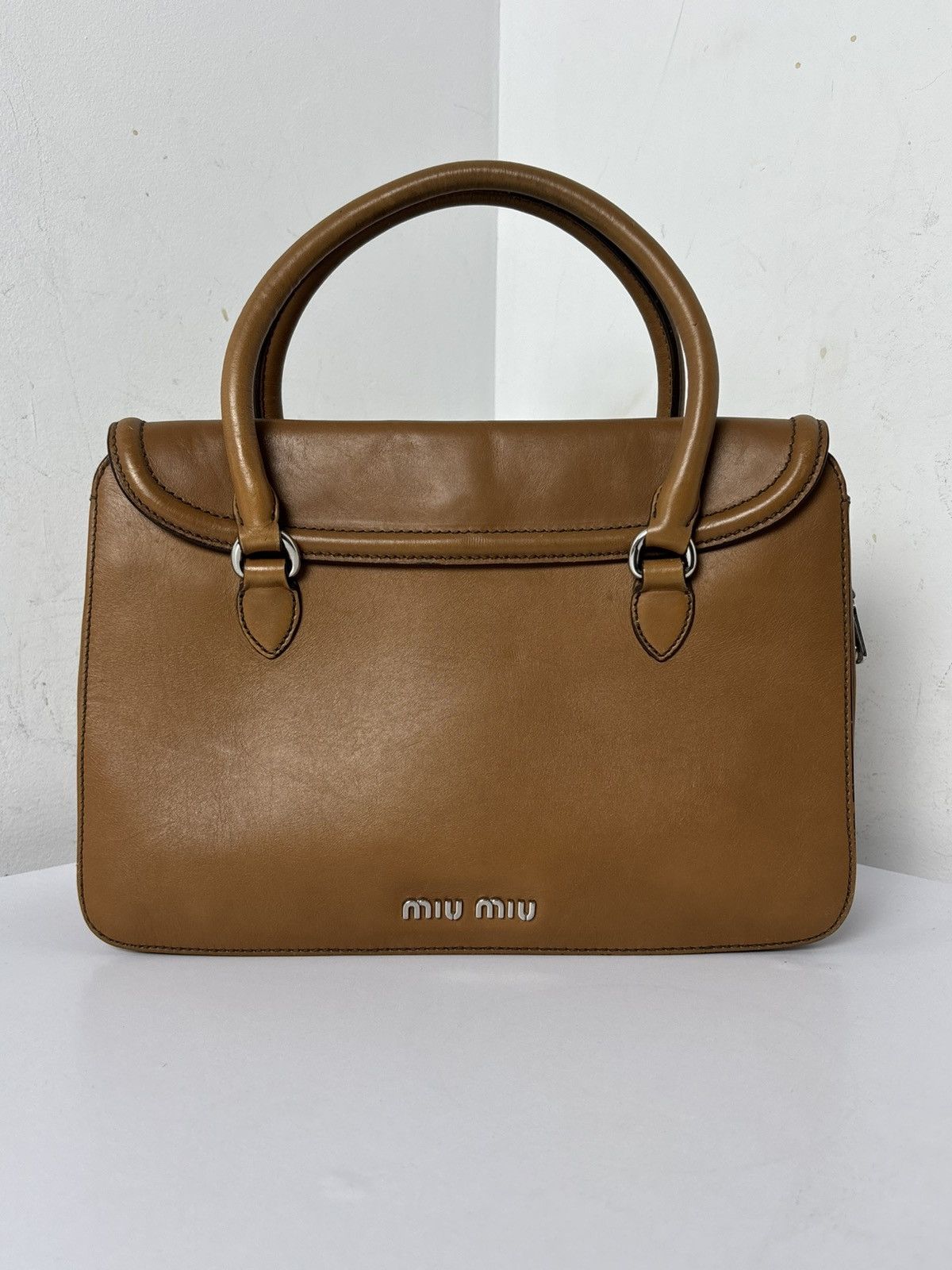 Miu Miu Prada 2 Way Leather Hand Bag Brown Rare