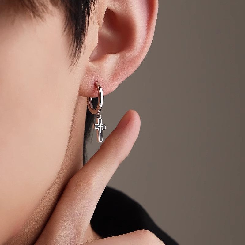 Jewelry × Sterling Silver Cross One pairs Earrings Gothic Punk Chrome Jewelry Spike Size ONE SIZE - 5 Thumbnail