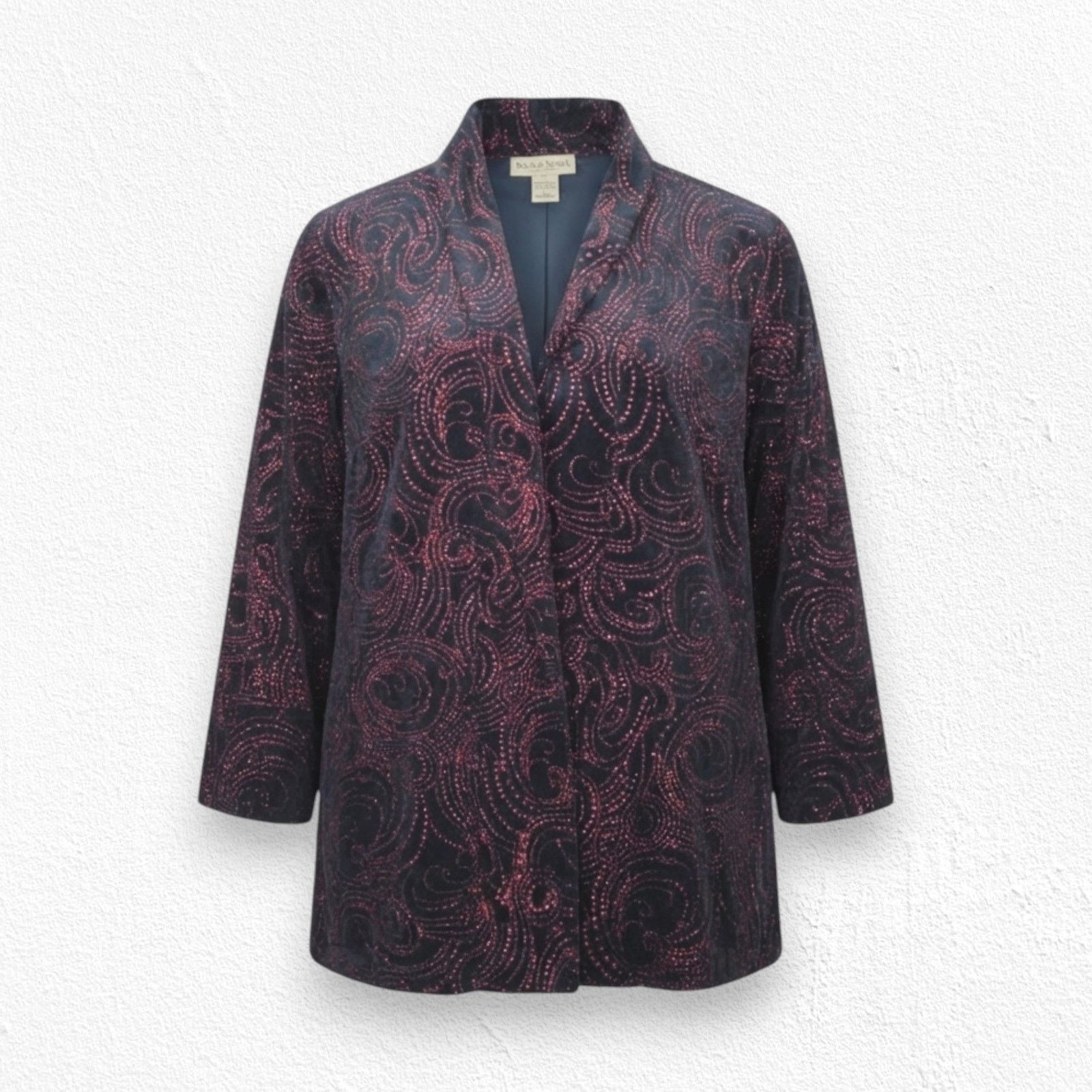 Vintage Y2K Black Red Glitter Velvet Open Front Jacket Size 1X Size XXL / US 16-18 / IT 52-54 - 1 Thumbnail