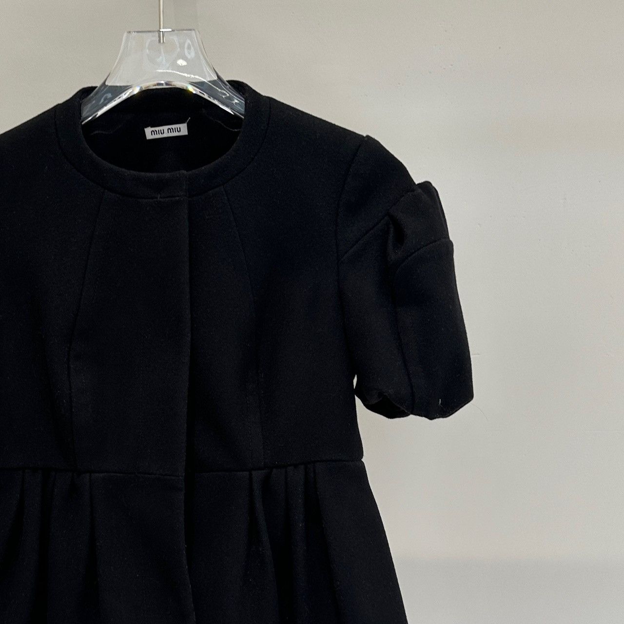 Miu Miu Miu Miu black wool round-neck short-sleeve coat Size S / US 4 / IT 40 - 3 Thumbnail