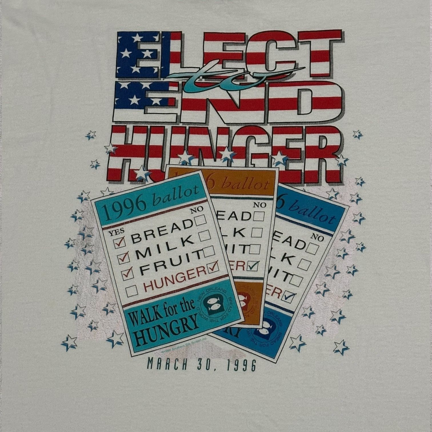 Starter 1996 elect to end hunger New Orleans ringer starter tee Size US XL / EU 56 / 4 - 2 Thumbnail