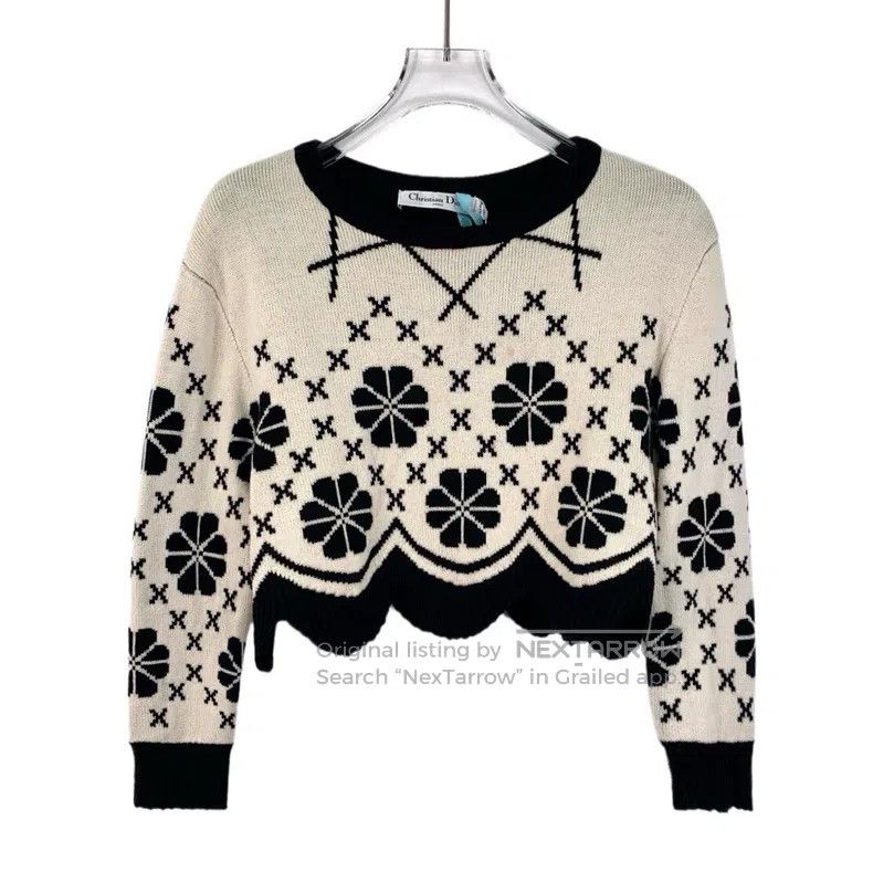Dior Dior Colour-blocked floral inlaid wool round-neck lace lon Size XS / US 0-2 / IT 36-38 - 1 Thumbnail