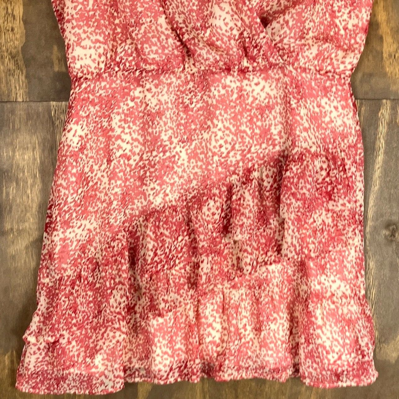 Express Express Dress Women Red Tan Ruffle Wrap V-Neck Layered Midi Large Size L / US 10 / IT 46 - 3 Thumbnail