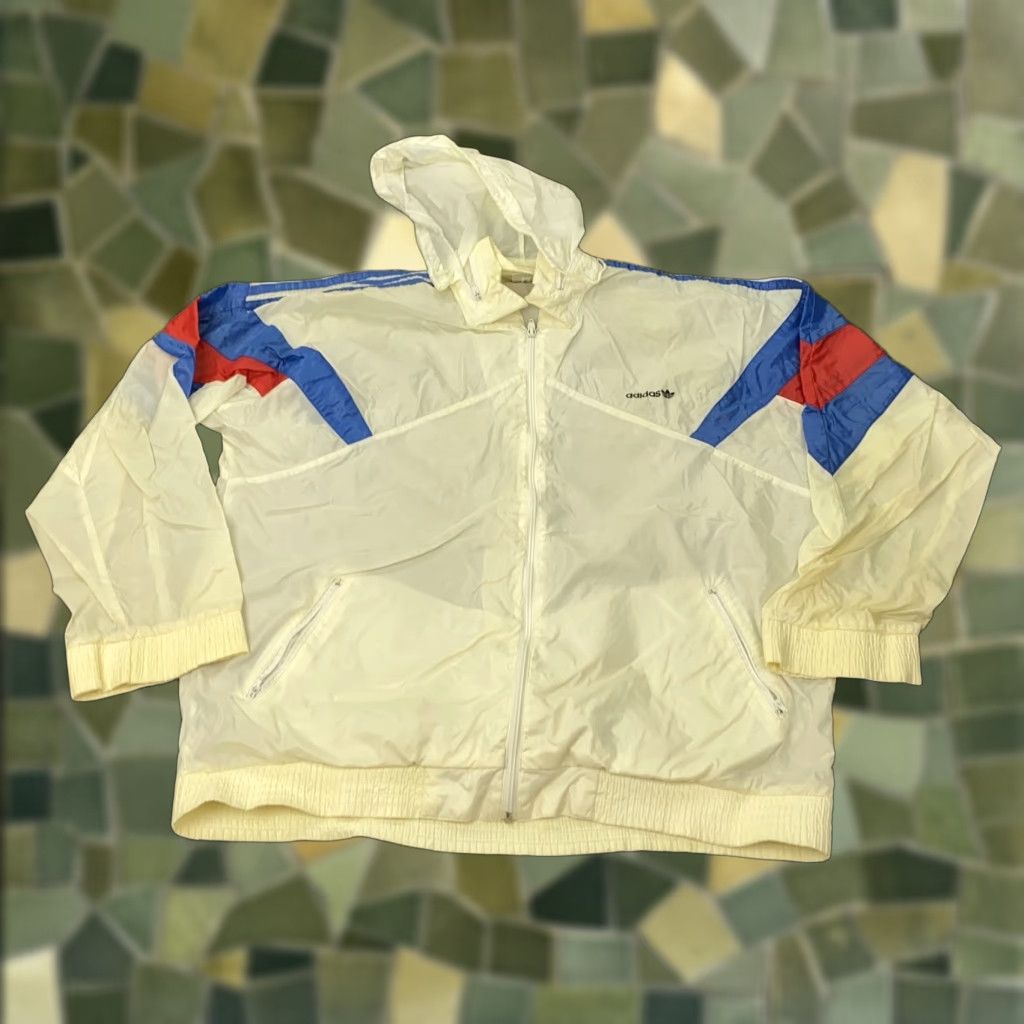 Adidas VINTAGE adidas Jacket Mens XL Windbreaker Nylon Hooded White Blue Red 80s 90s Originals Crew Neck Size US XL / EU 56 / 4 - 1 Thumbnail