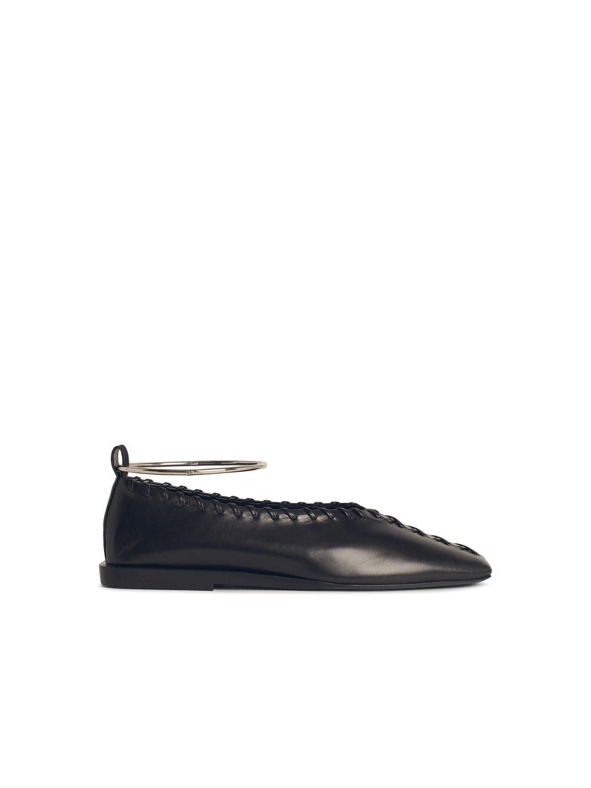 JIL SANDER Black Leather Ballet Flats
