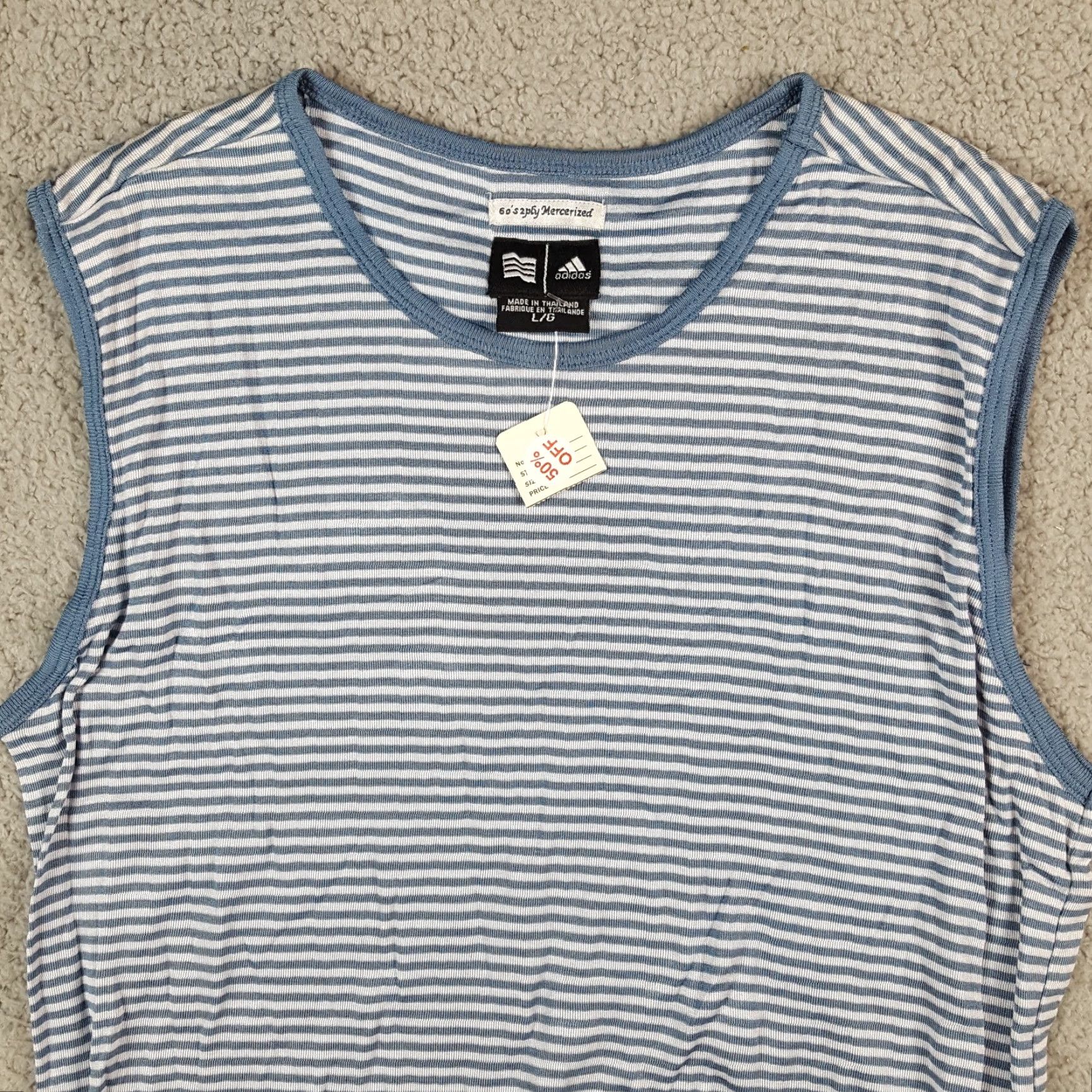 Adidas Adidas Blue Striped Tank Top Women's Large Athletic Gym Sports T Shirt Workout Size L / US 10 / IT 46 - 2 Thumbnail