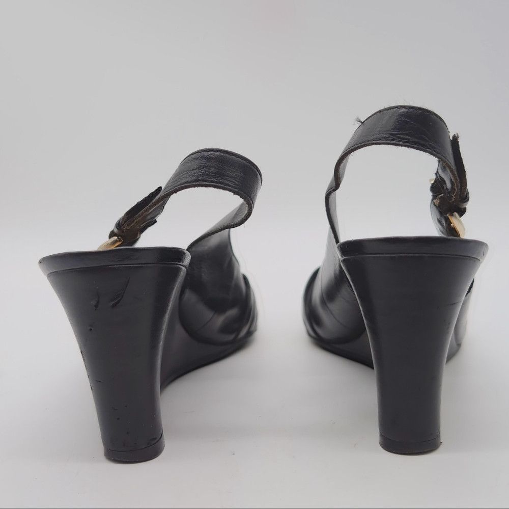 Bcbgmaxazria BCBG Girls Sz 7 Elegant Black Leather Wedge Sandals Slingba Size US 7 / IT 37 - 5 Thumbnail