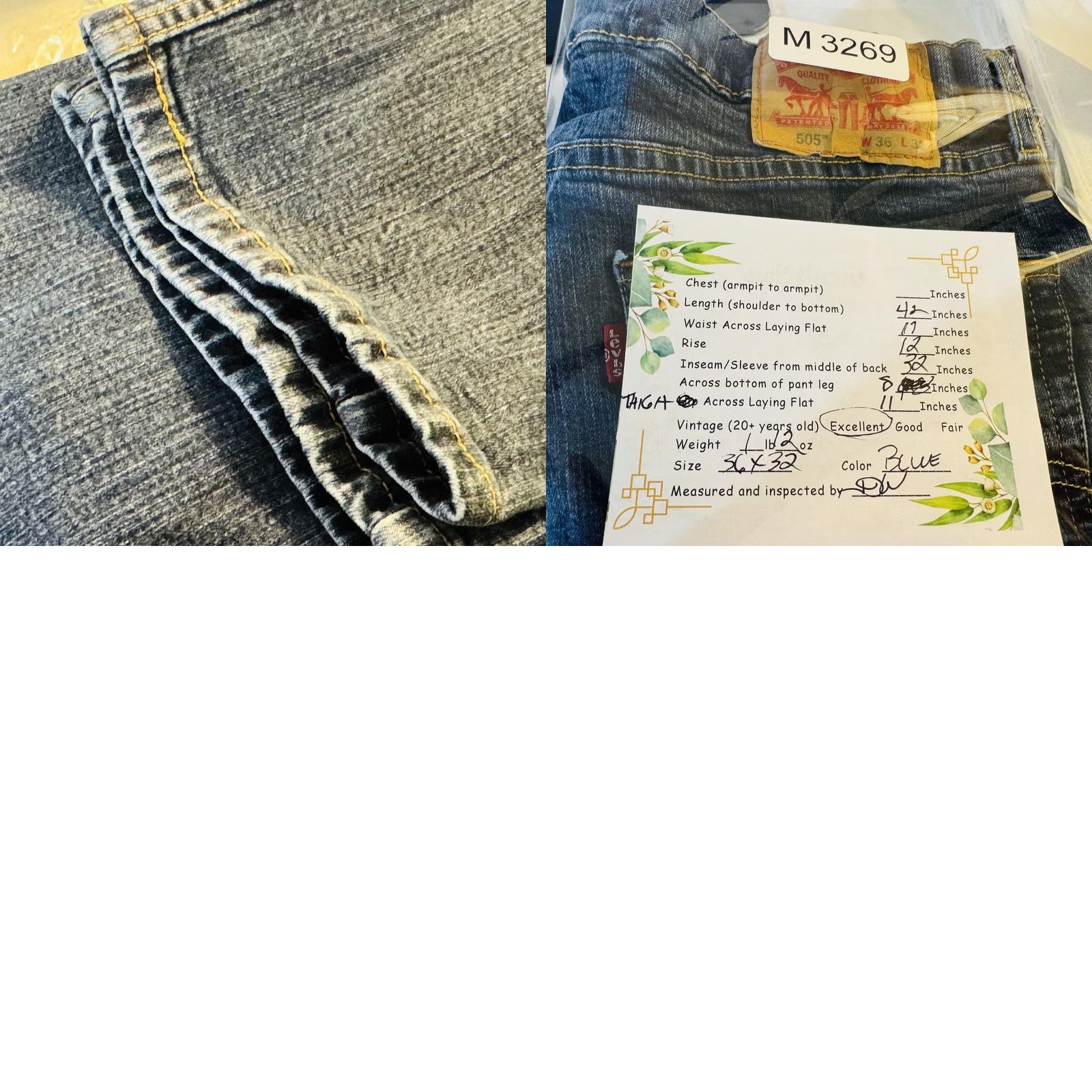 Levi's Levi's 505 Jeans Mens 36x32 Blue Medium Wash Straight Denim Zip Fly - Regular Fit, 5-Pocket, Cotton Stretch, Medium Blue Denim, USA Funky Patch Size US 36 / EU 52 - 8 Thumbnail