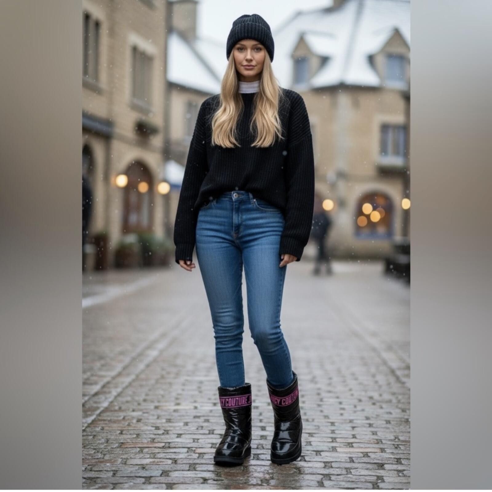 Juicy Couture Jeans (Juicy Couture) Shiny Black Boots with Pink Logos Size US 6 / IT 36 - 2 Thumbnail