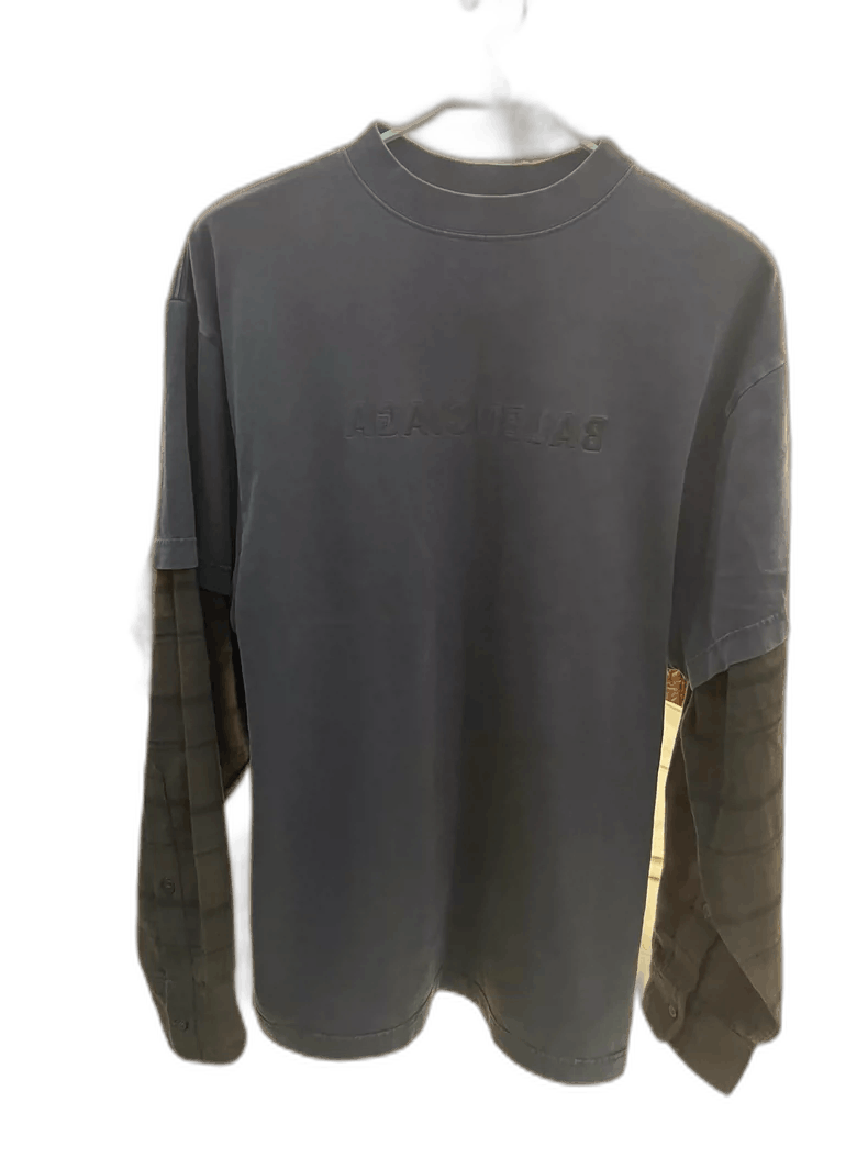 Balenciaga BALENCIAGA Gray Sweatshirt with Checkered Sleeves Size US L / EU 52-54 / 3 - 1 Thumbnail