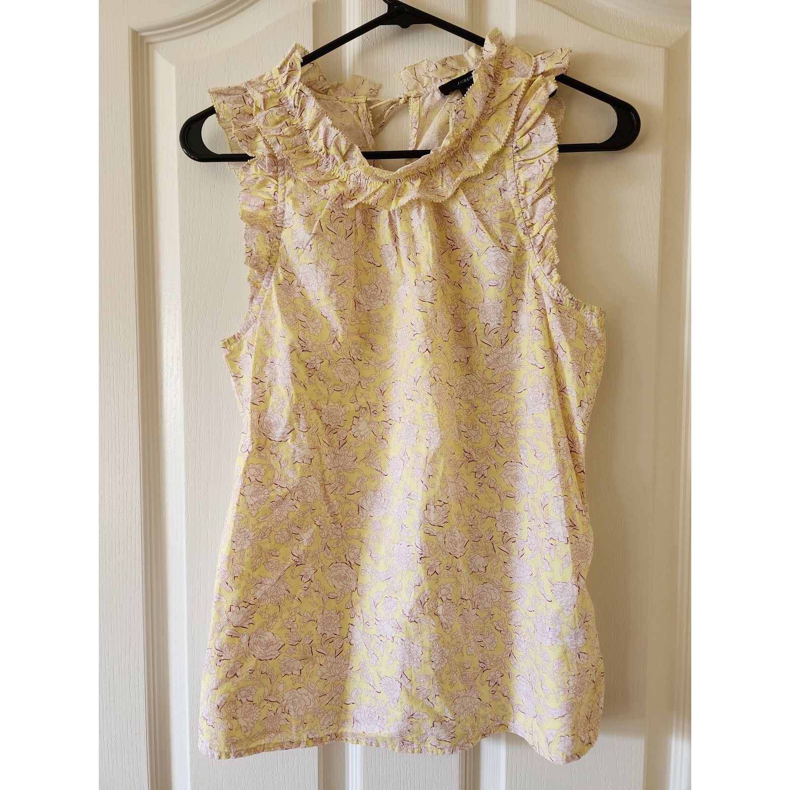 J.Crew J.Crew Sleeveless Blouse XS Ruffle Trim Yellow Floral Cotton Size XS / US 0-2 / IT 36-38 - 1 Thumbnail