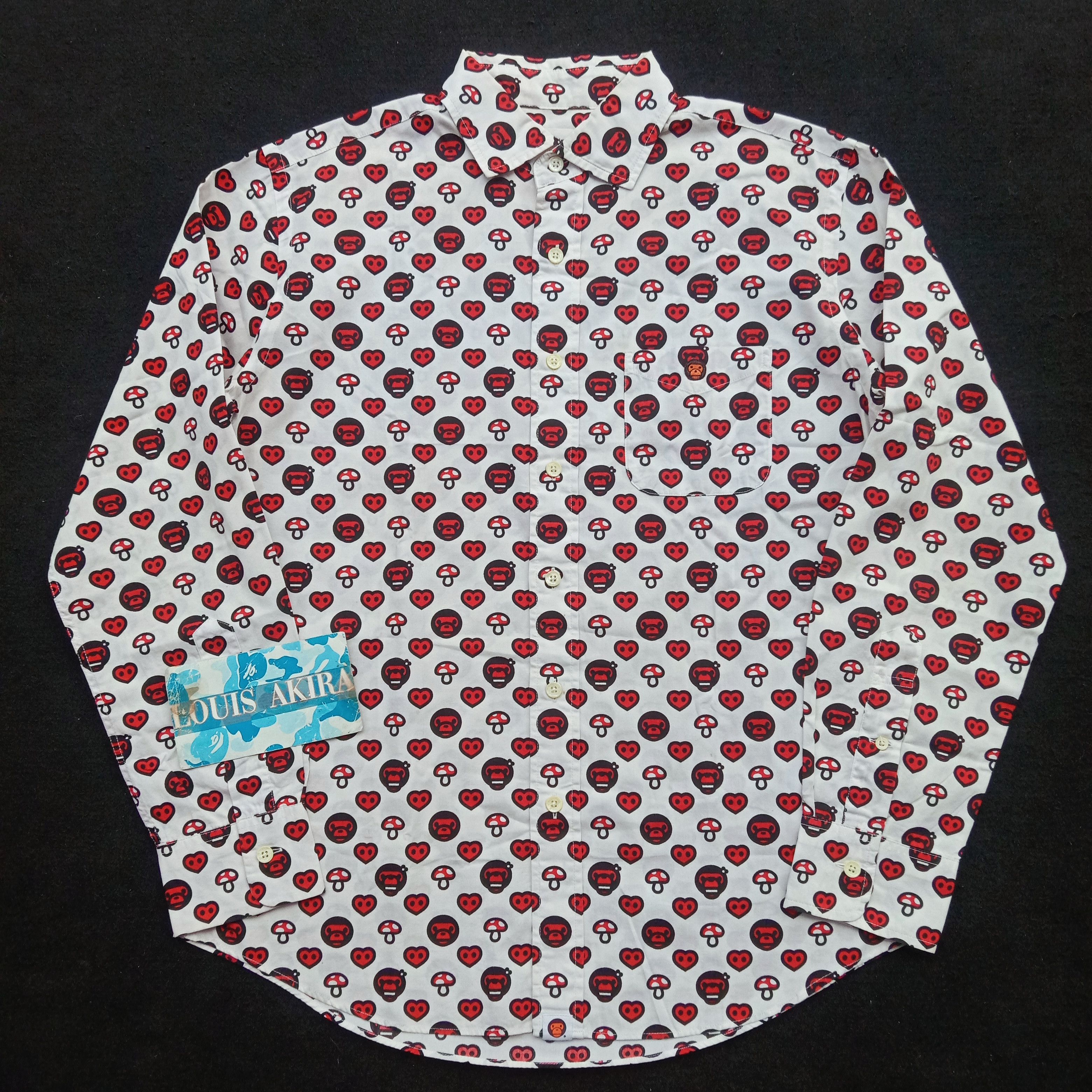 image of Bape Baby Milo Monogram Button Up Shirt (2007) in White, Men's (Size Small)