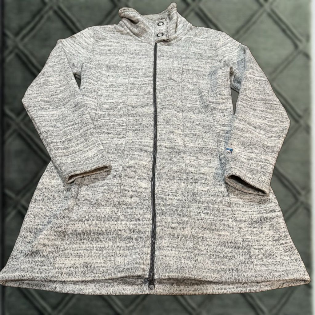 Vintage Kuhl Alaska Long Sweater Jacket Womens Medium Gray Fleece Full Zip High Neck Long Sleeve Regular Fit Pockets Solid Jacket Size M / US 6-8 / IT 42-44 - 1 Thumbnail