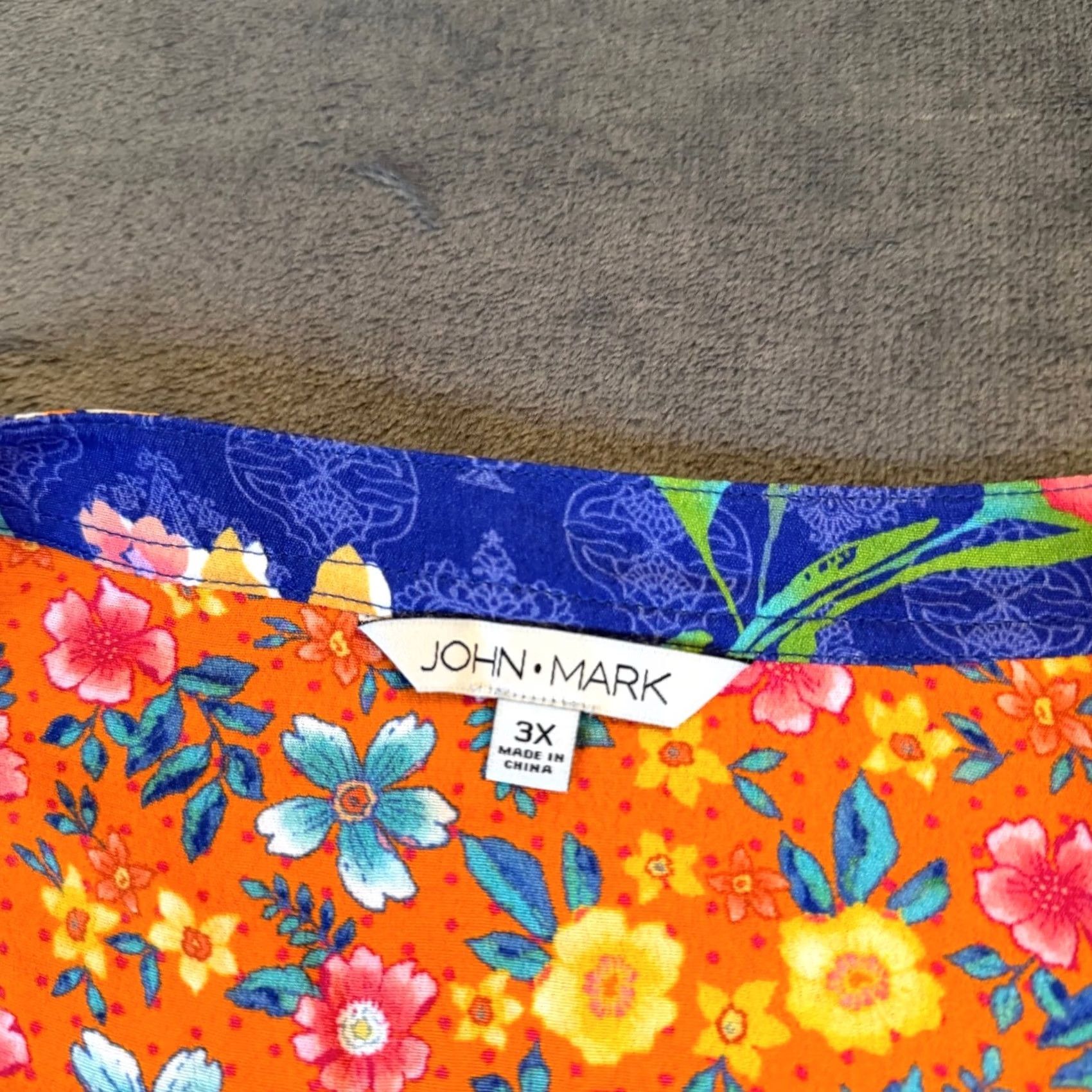Vintage VINTAGE John Mark Island Dreaming Blouse Womens 3X Large Orange Floral Tie Front NWT Size XXL / US 16-18 / IT 52-54 - 2 Thumbnail