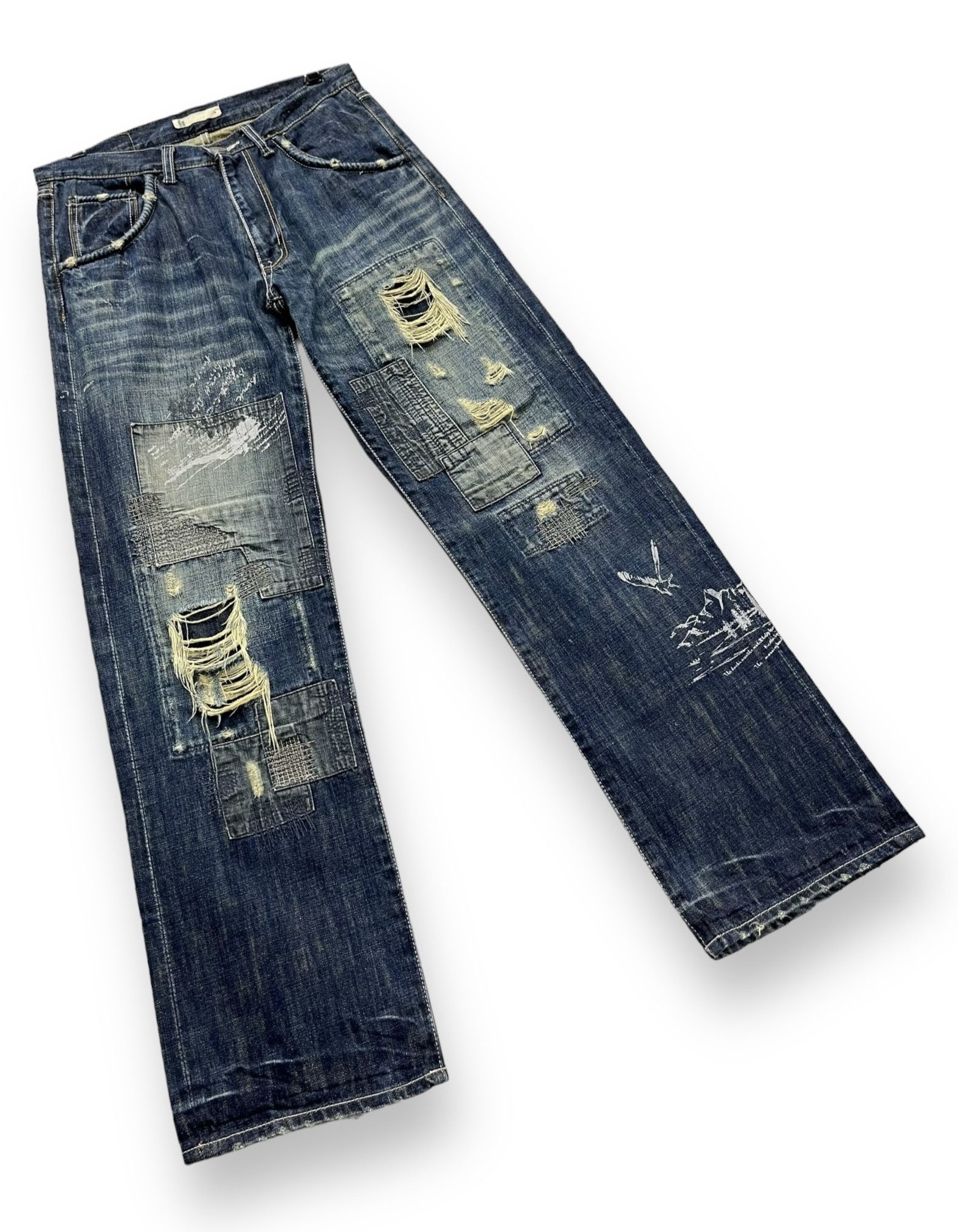 Global Work 🔥GRUNGE KurtCobain Inspired Boro Patchwork Undercover Style Size US 31 - 10 Thumbnail
