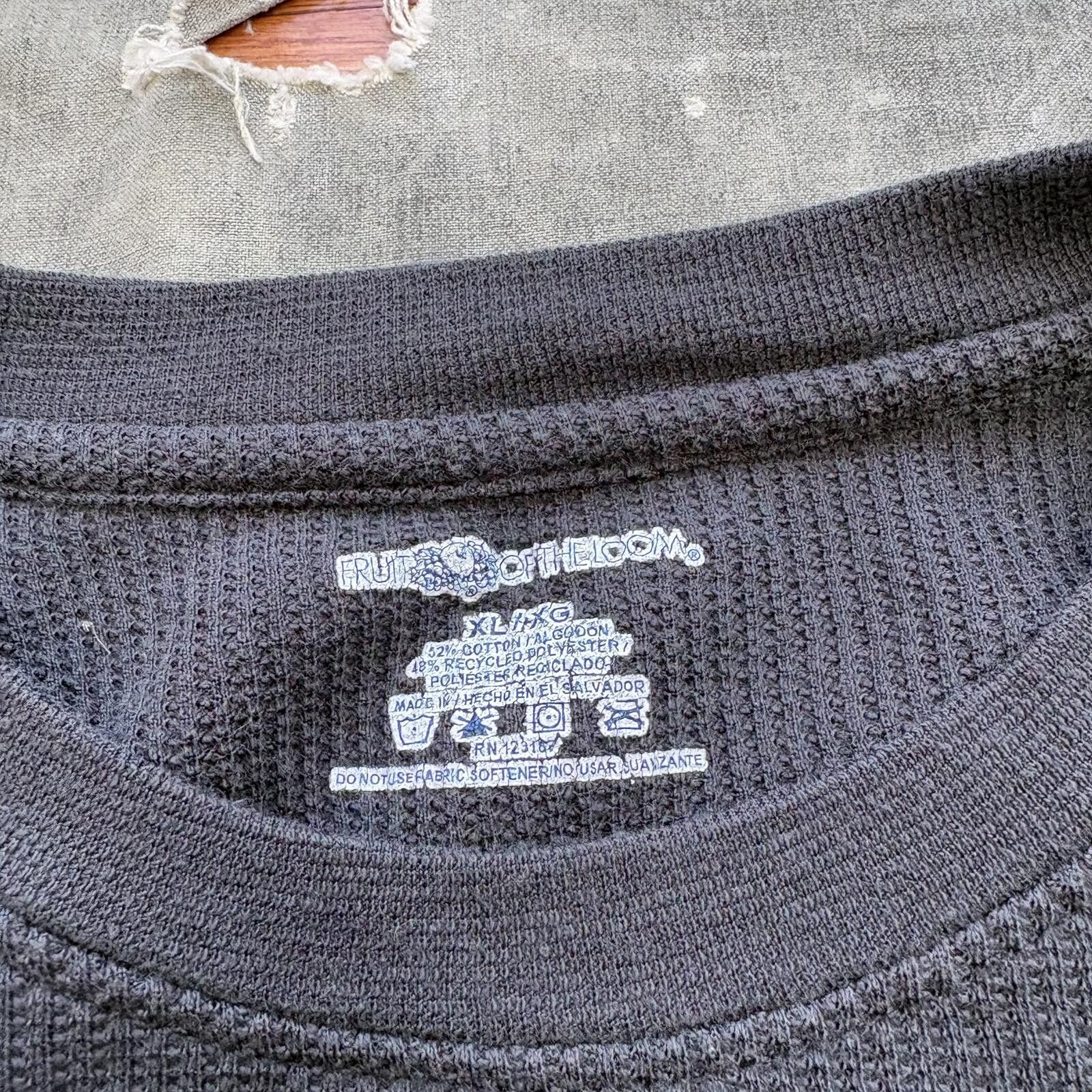 Fruit Of The Loom Vintage Y2K Black Grunge Skater Thermal Waffle Knit Shirt Size US XL / EU 56 / 4 - 2 Thumbnail
