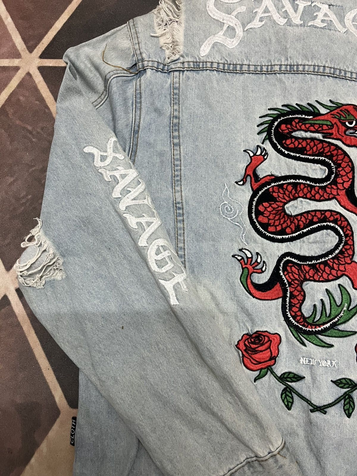 Brooklyn Clothing 💥BRKLYN CLOTH Dragon And Roses Embroidery Distressed Trucker Size US XL / EU 56 / 4 - 23 Thumbnail
