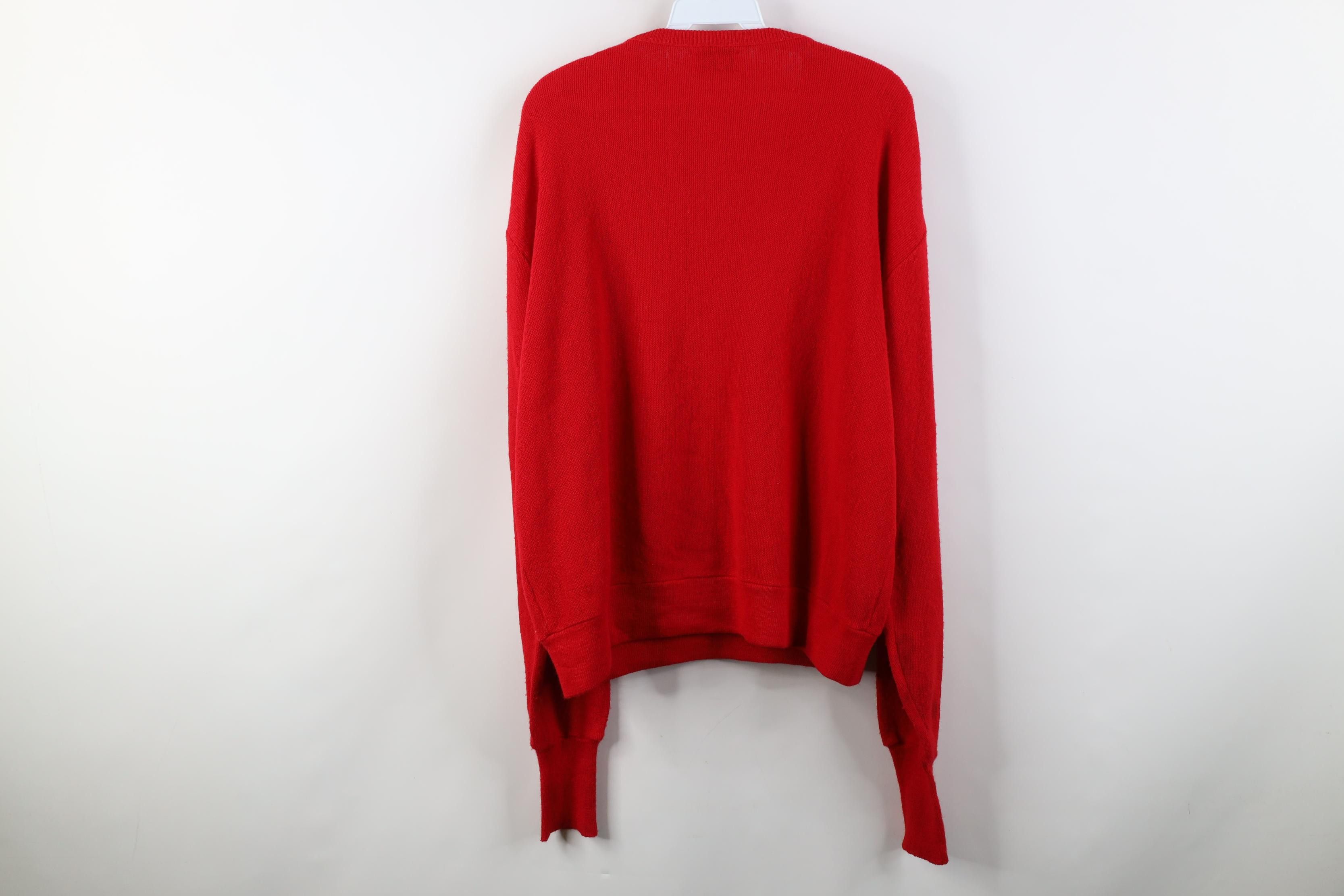 Lacoste Vintage 80s Izod Lacoste Boxy Fit Knit V-Neck Sweater Red Size US XL / EU 56 / 4 - 16 Thumbnail